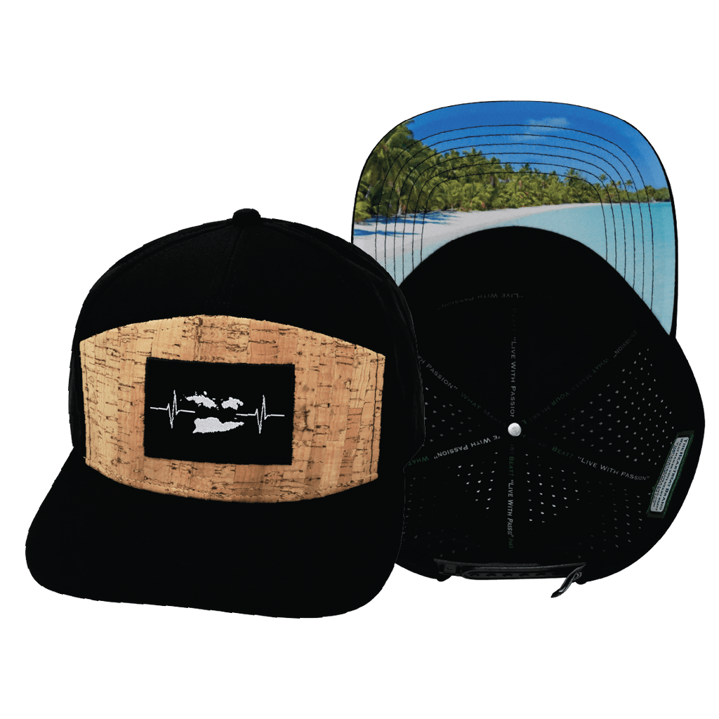 Virgin Islands Hat - Flat Bill - Cork - Black - Laser Mesh