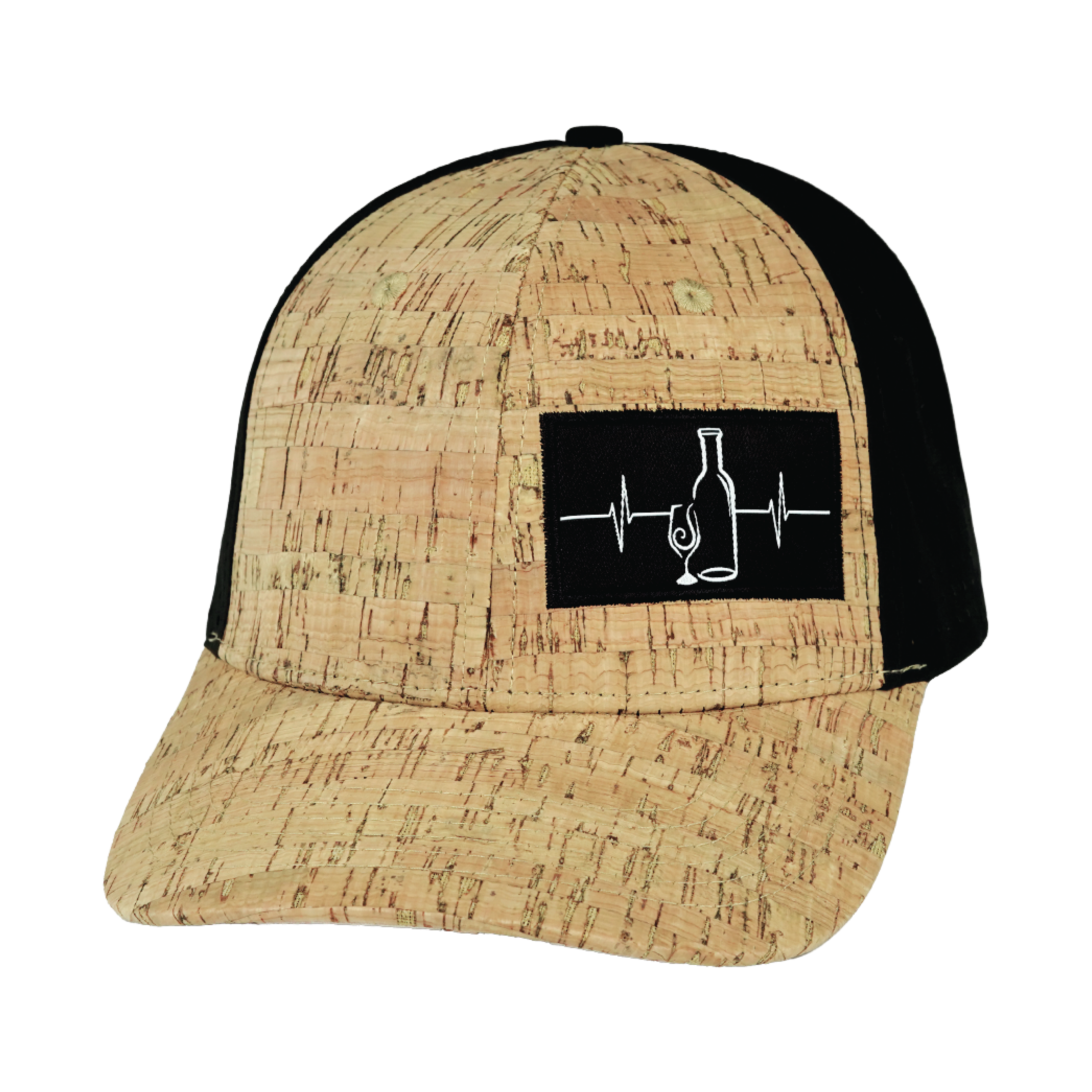 Wine Hat - Baseball Hat Fit - Cork - Black - Laser Mesh