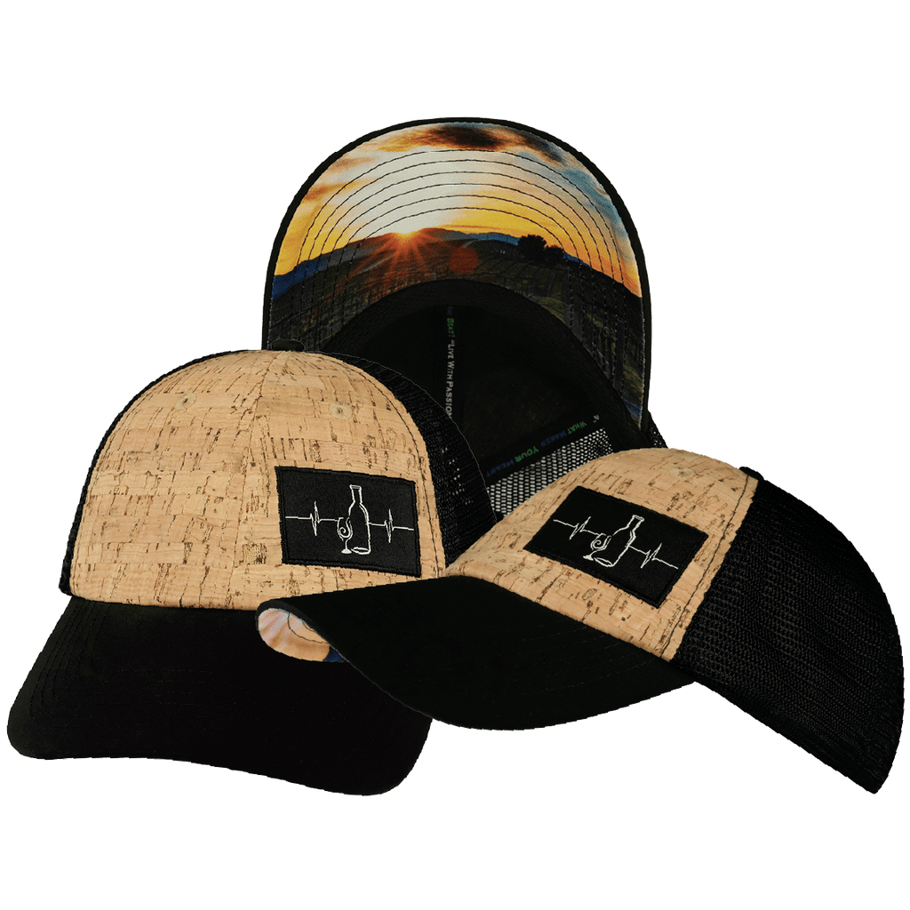 Wine Hat - Dad Hat - Cork - Black - Soft Trucker Mesh