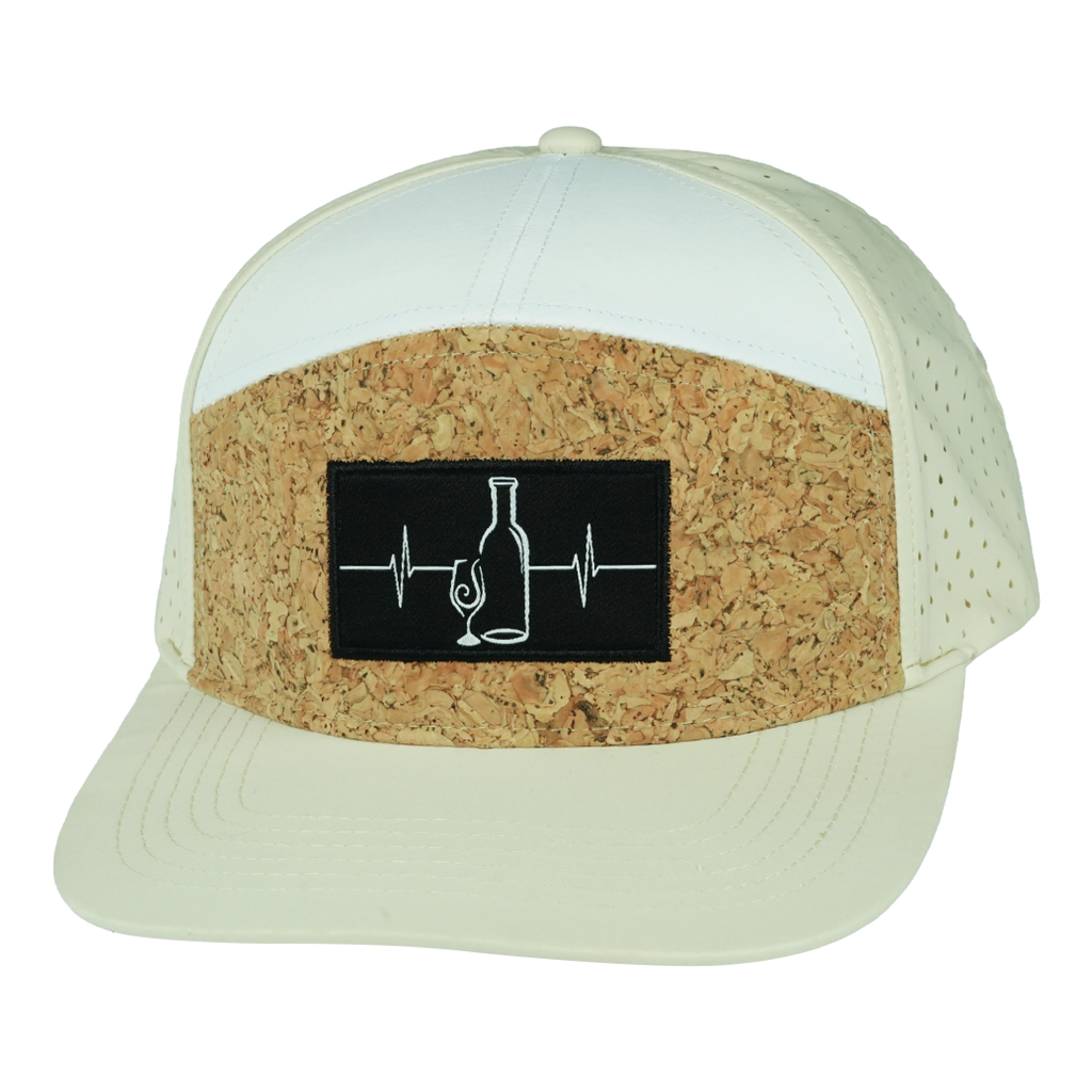 Wine Hat - Flat Bill - Cork - Cream / White - Laser Mesh