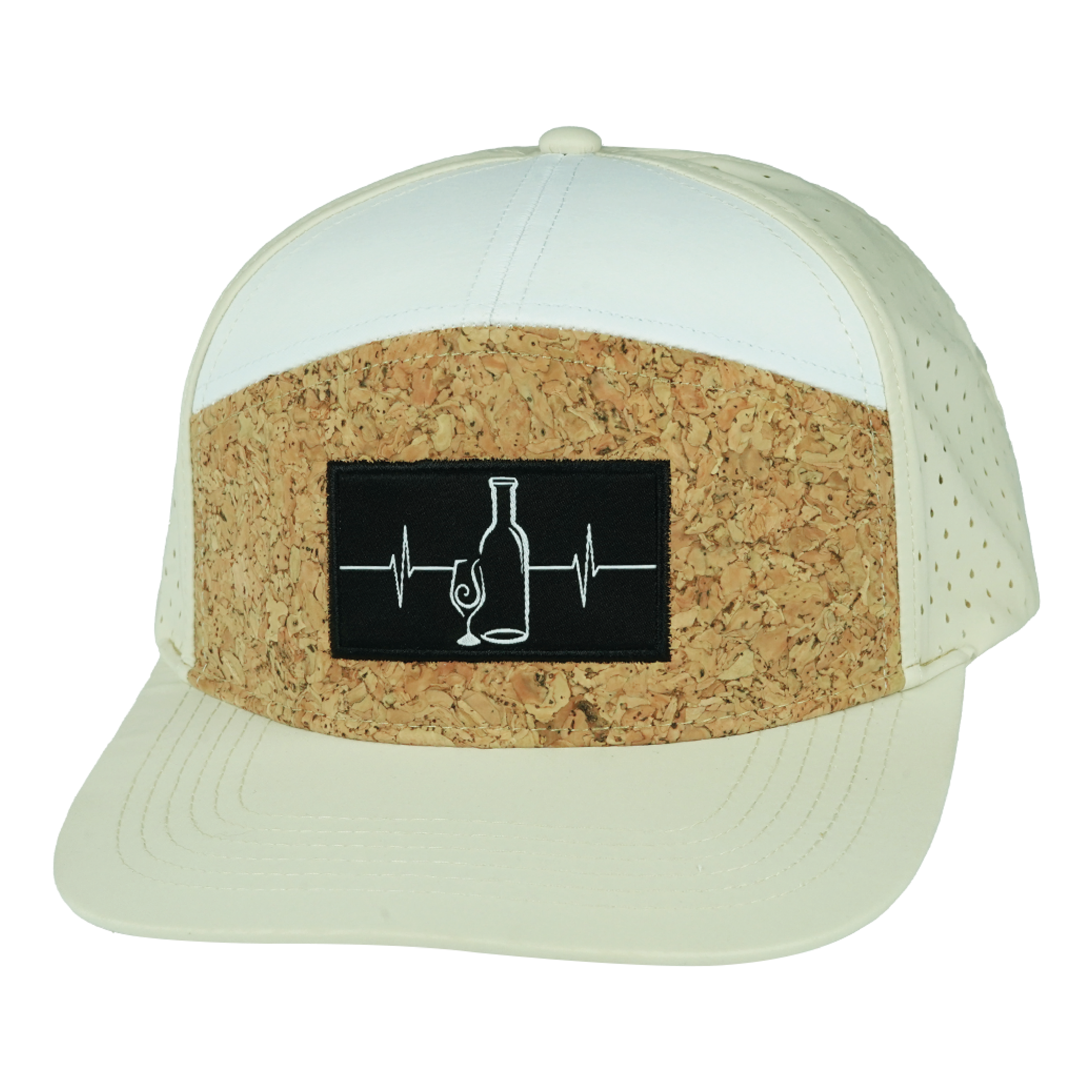 Wine Hat - Flat Bill - Cork - Cream / White - Laser Mesh