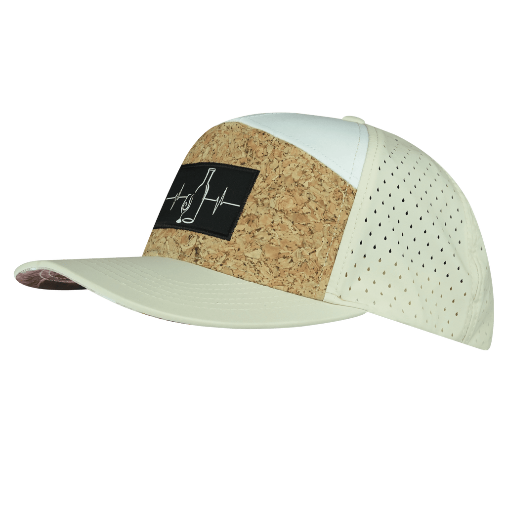 Wine Hat - Flat Bill - Cork - Cream / White - Laser Mesh