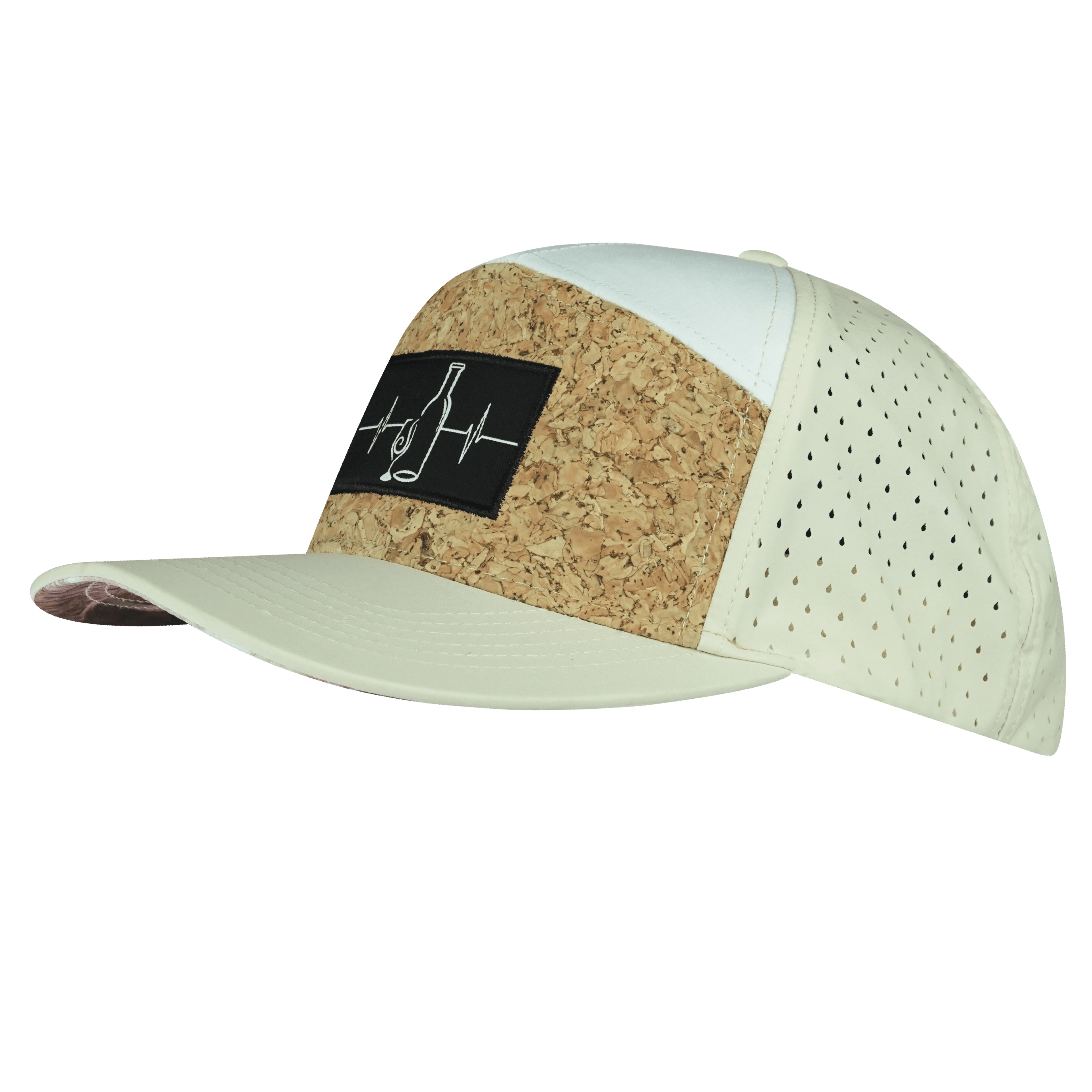 Wine Hat - Flat Bill - Cork - Cream / White - Laser Mesh