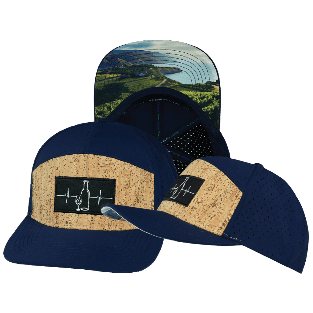 Wine Hat - Flat Bill - Cork - Navy - Laser Mesh
