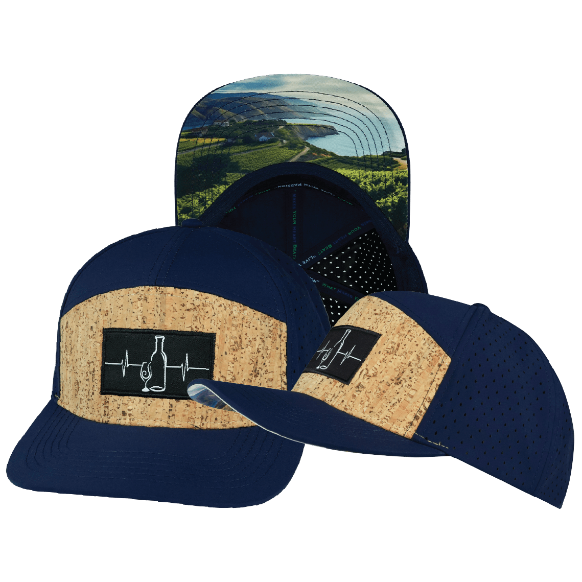 Wine Hat - Flat Bill - Cork - Navy - Laser Mesh