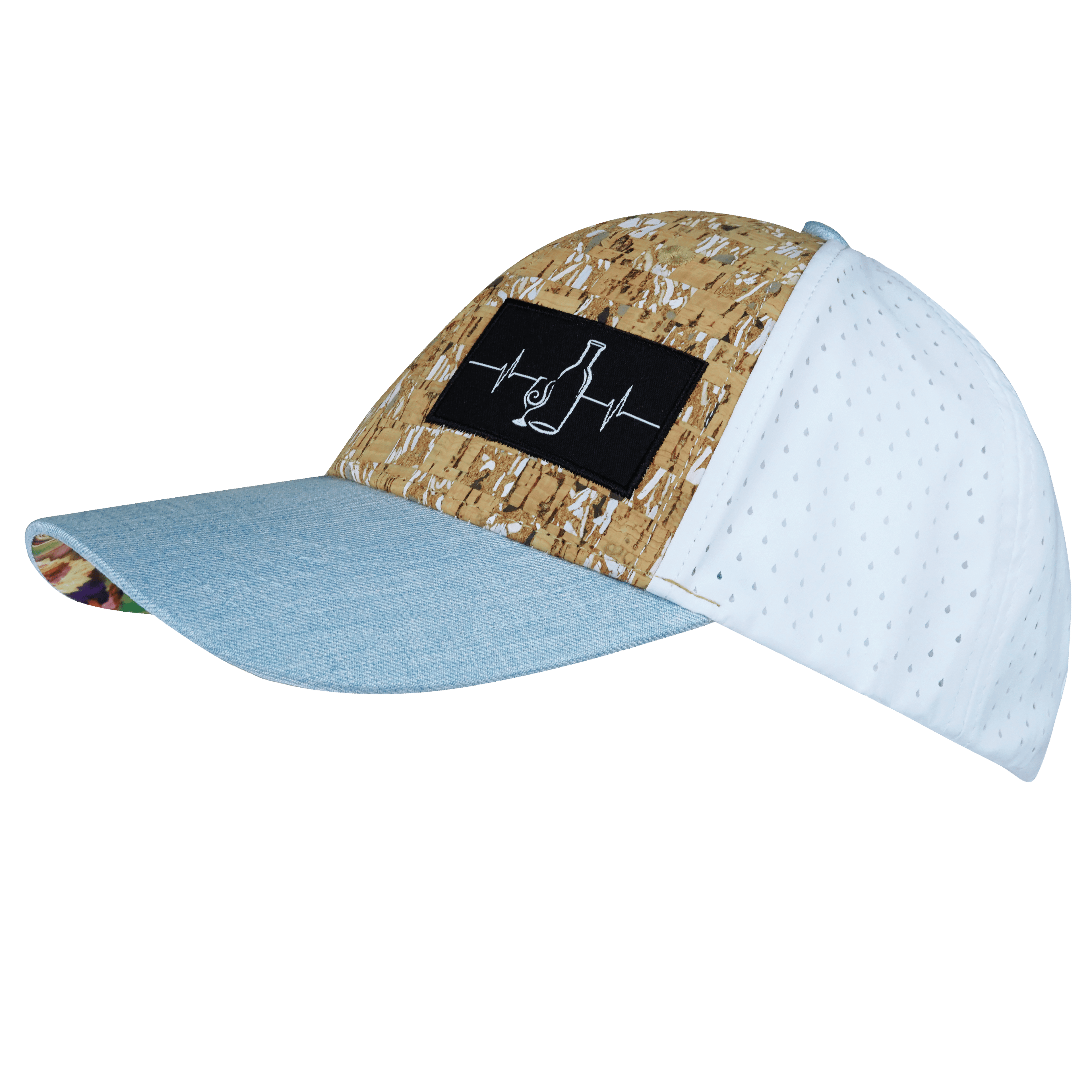 Wine Hat - Low Profile - Ponytail - Cork - Baby Blue / White - Laser Mesh