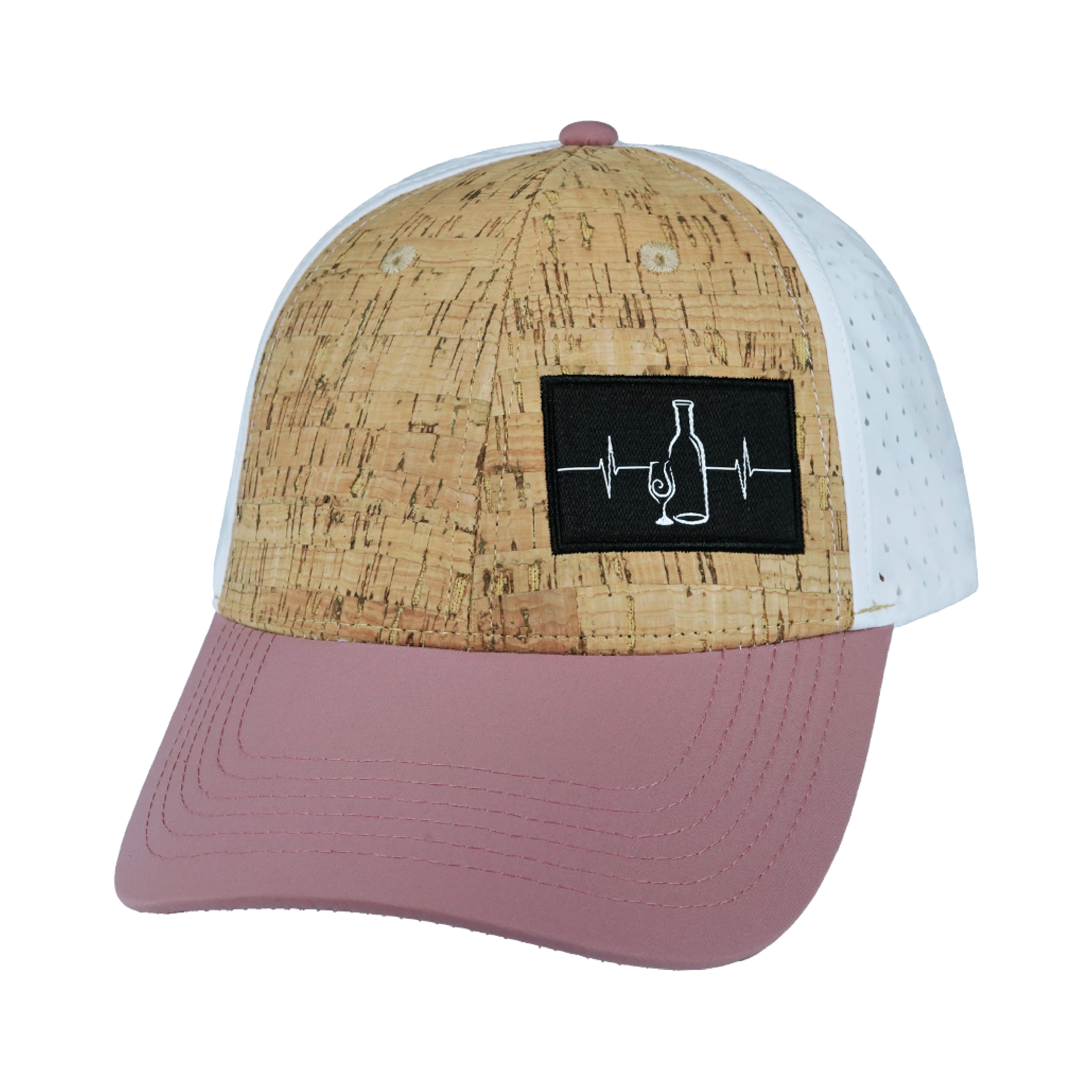Wine Hat - Low Profile - Ponytail - Cork - Dusty Pink / White - Laser Mesh