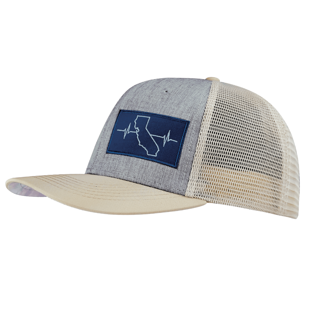 California Hat - Baseball Hat Fit - Cream / Gray - Trucker Mesh