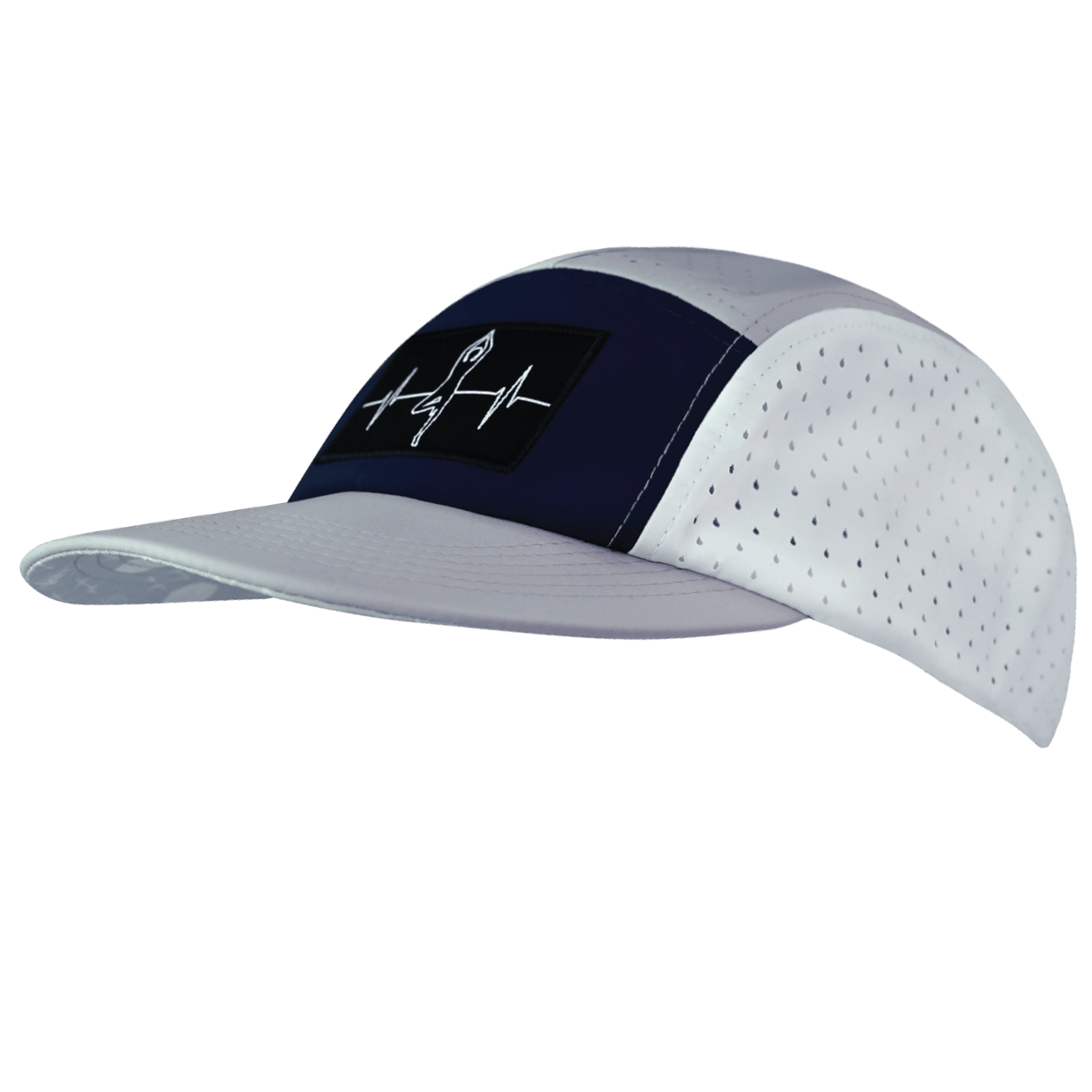Yoga Hat - 5 Panel - Ponytail - Gray / Navy / White - Laser Mesh