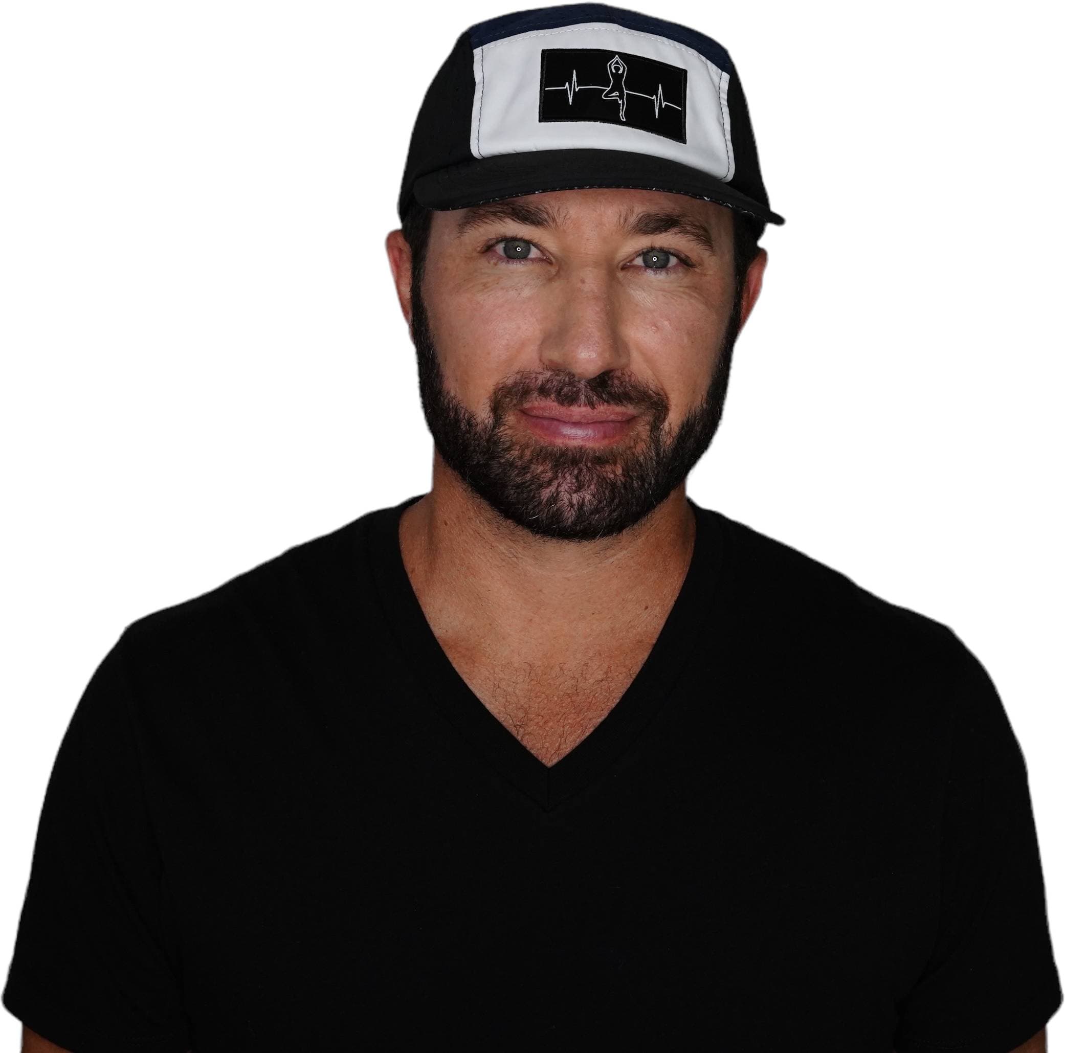Yoga Hat - 5 Panel - Ponytail - Black / White / Navy - Laser Mesh