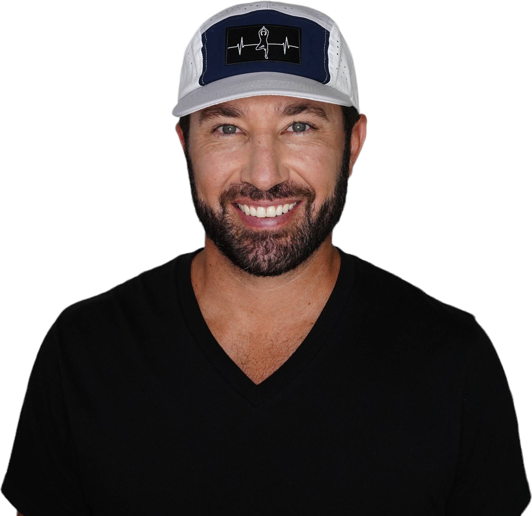Yoga Hat - 5 Panel - Ponytail - Gray / Navy / White - Laser Mesh