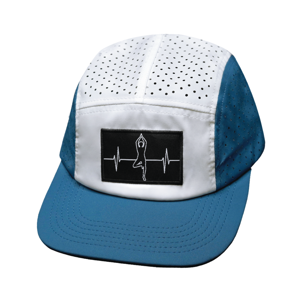 Yoga Hat - 5 Panel - Ponytail - Light Blue / White - Laser Mesh
