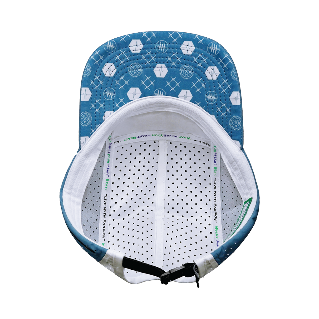 Yoga Hat - 5 Panel - Ponytail - Light Blue / White - Laser Mesh