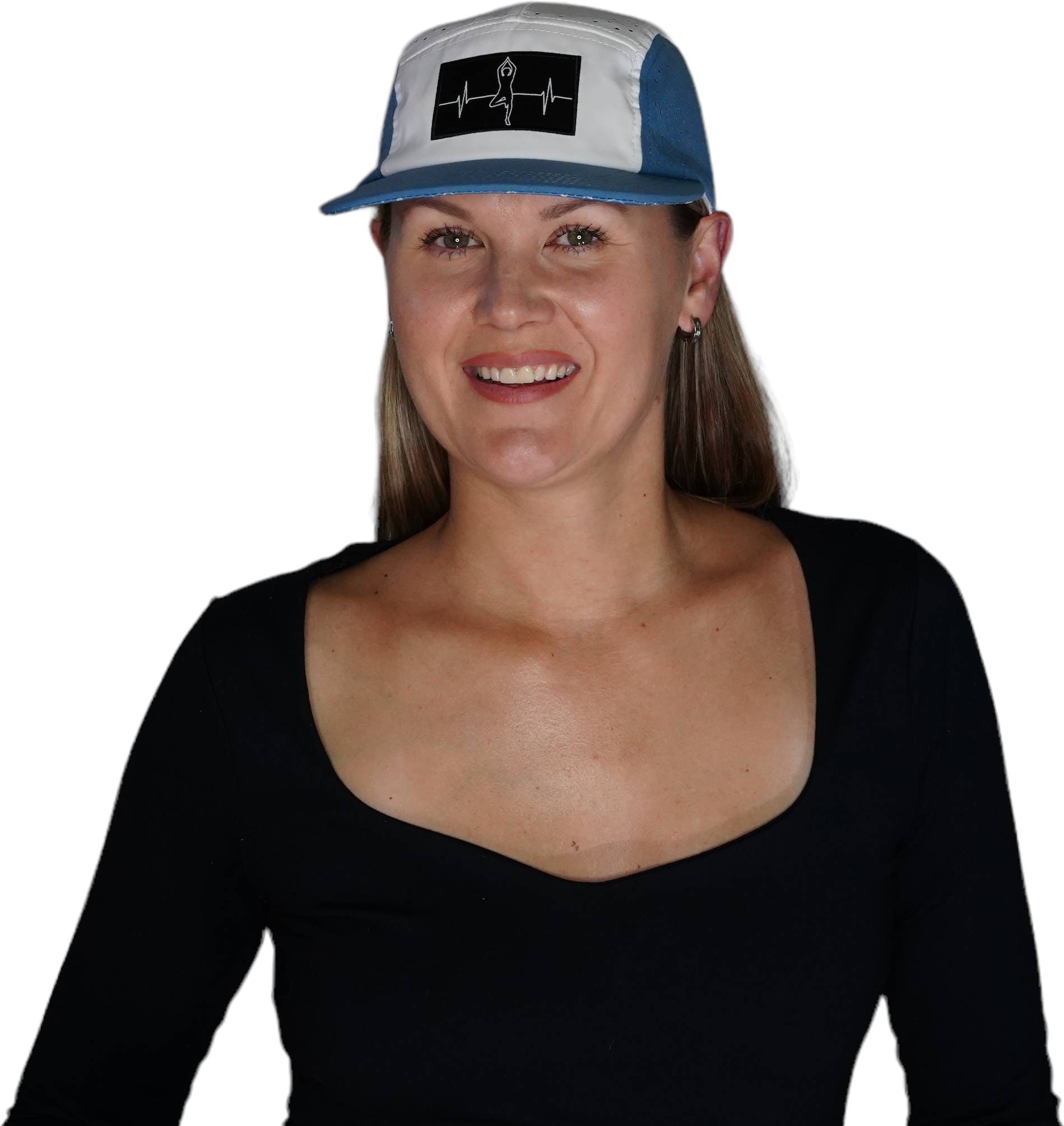 Yoga Hat - 5 Panel - Ponytail - Light Blue / White - Laser Mesh