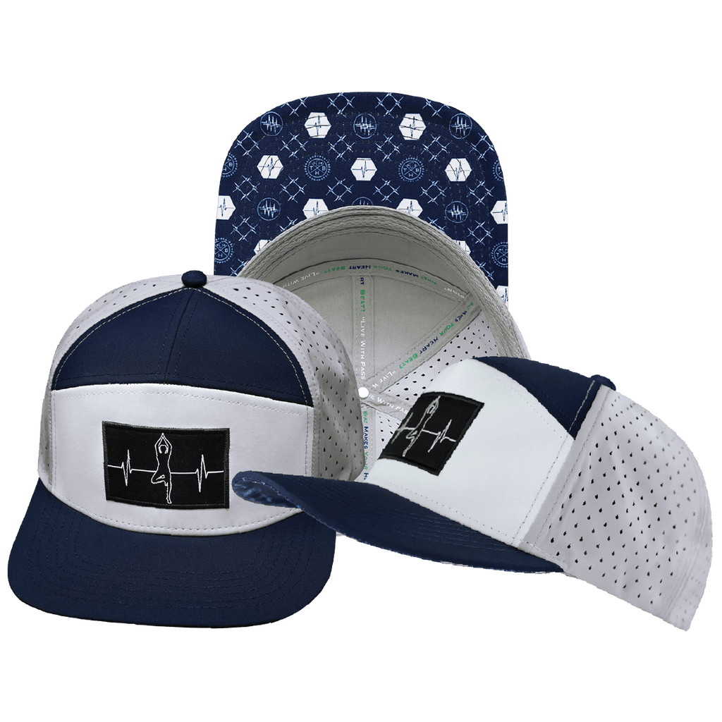 Yoga Hat - Flat Bill - Navy / White / Gray - Laser Mesh