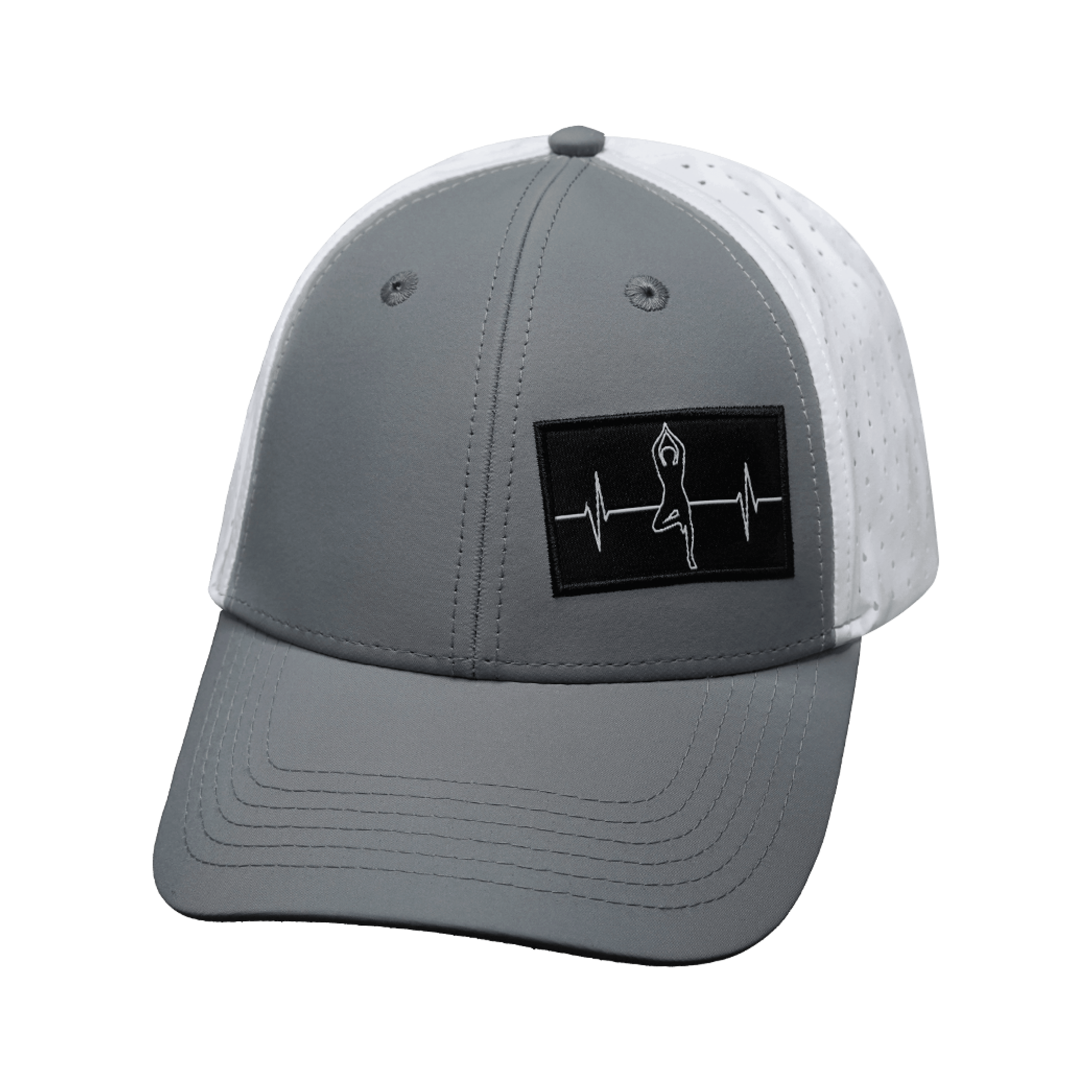 Yoga Hat - Low Profile - Ponytail - Gray / White - Laser Mesh