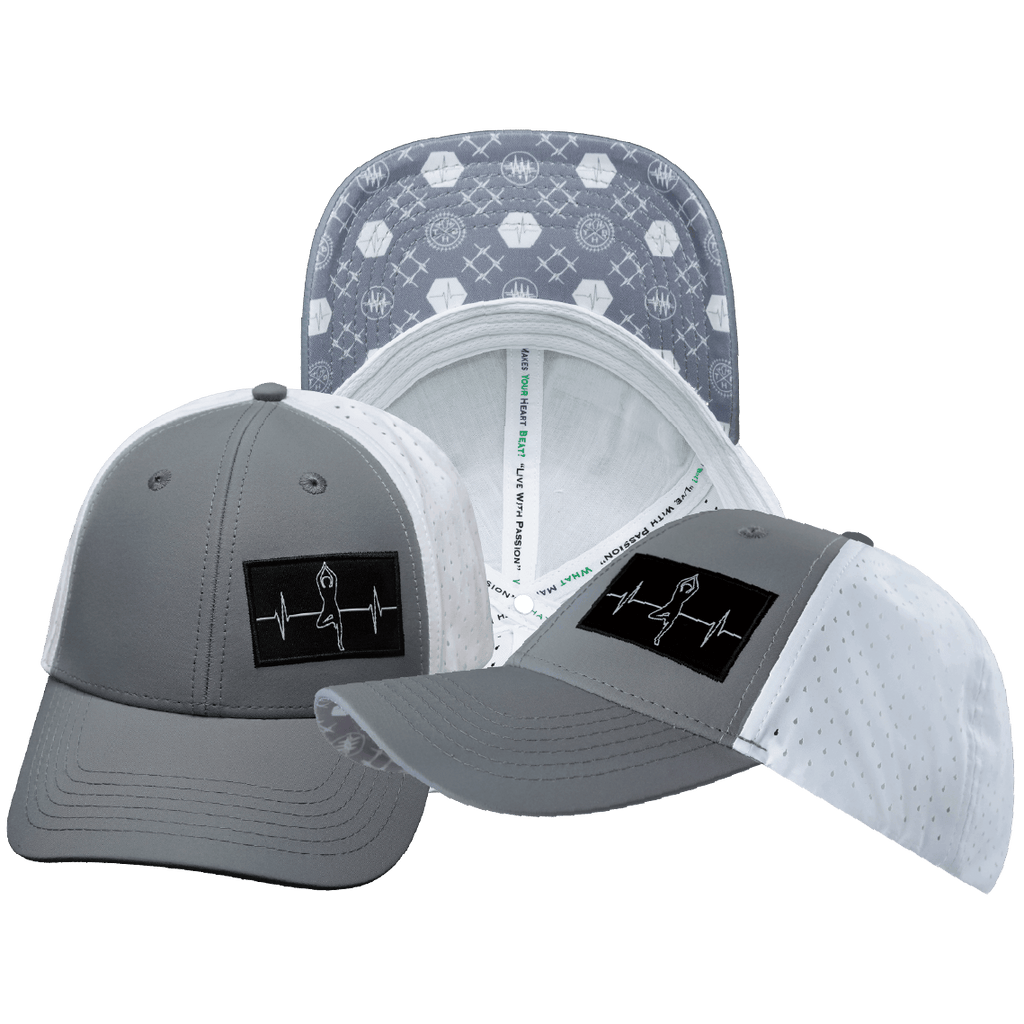 Yoga Hat - Low Profile - Ponytail - Gray / White - Laser Mesh