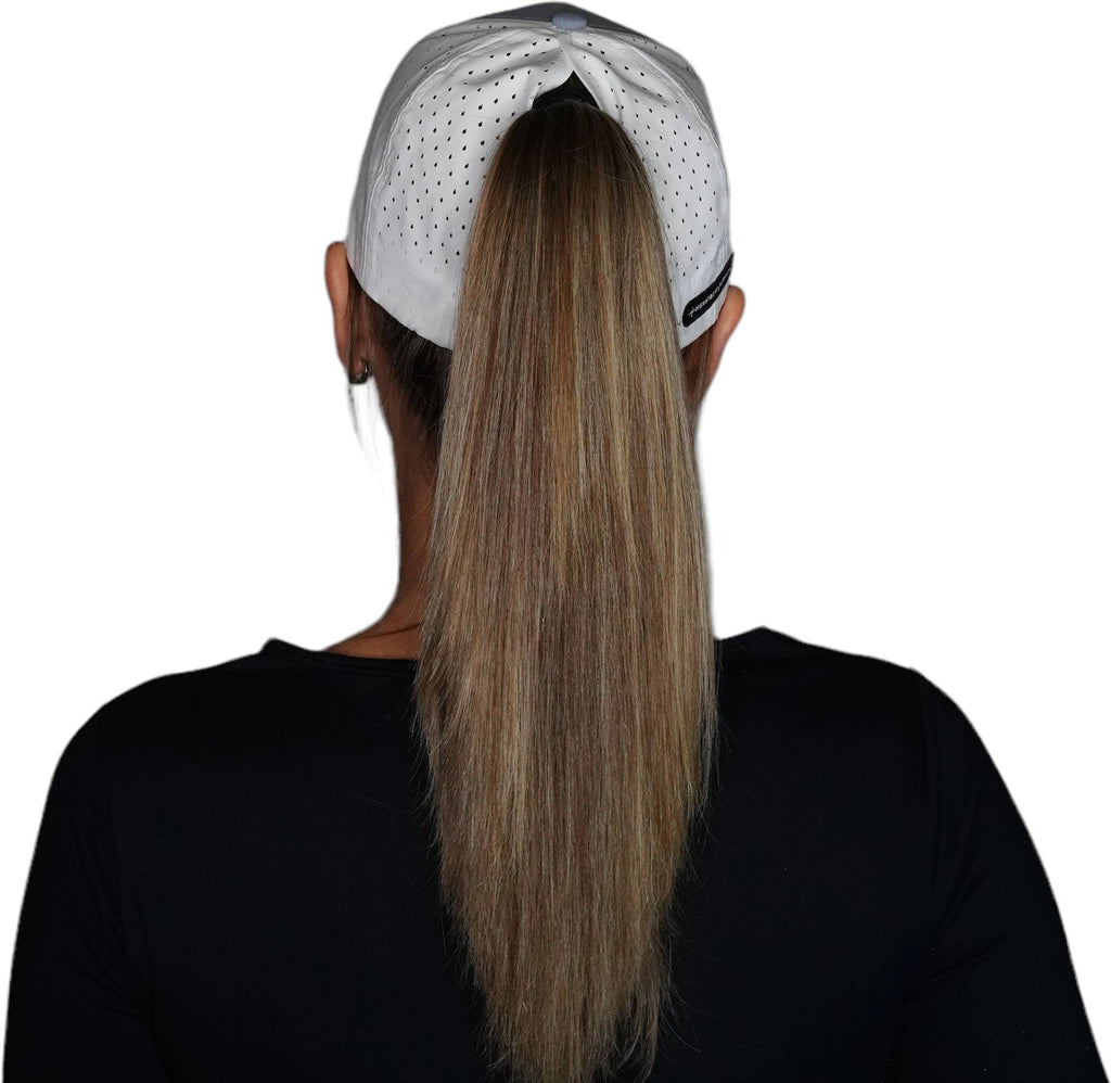 Yoga Hat - Low Profile - Ponytail - Gray / White - Laser Mesh