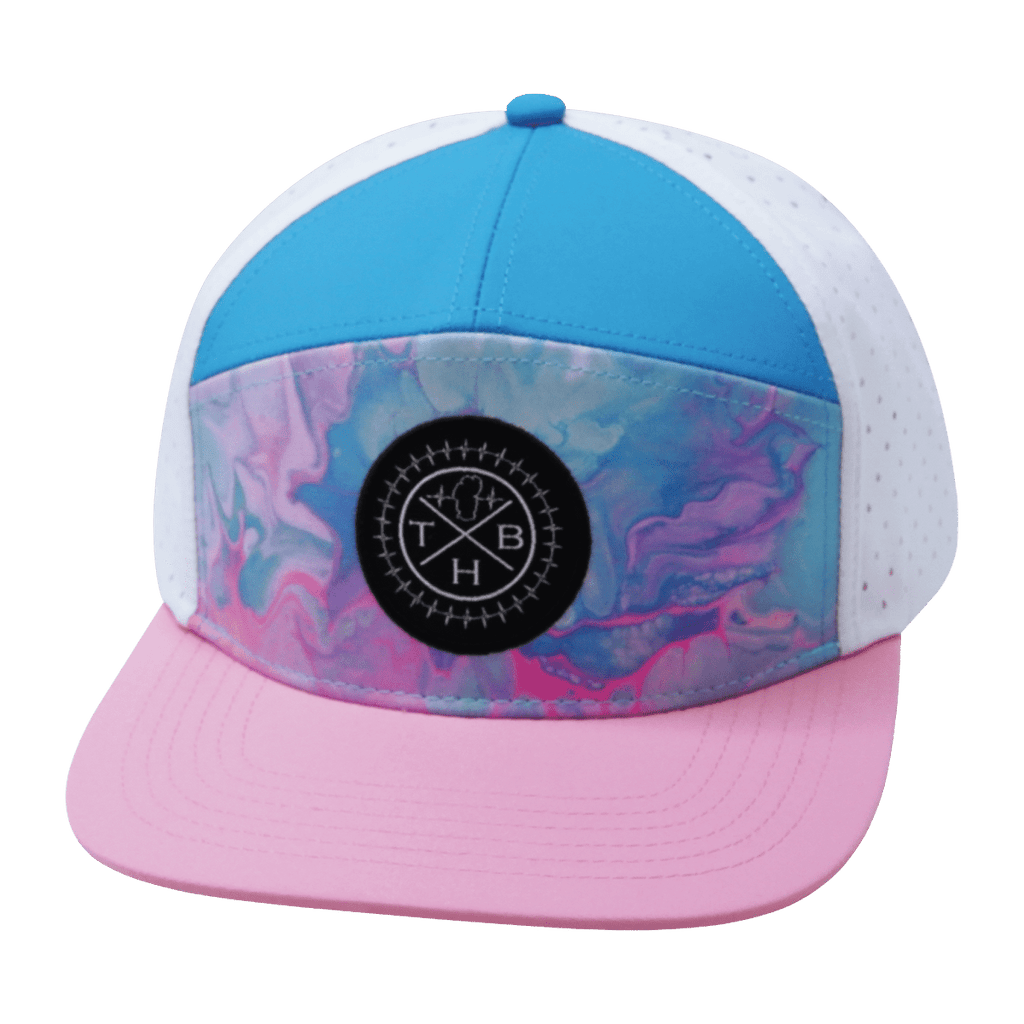 **YOUTH** Color Vibes Hat - Flat Bill - Cotton Candy - Pink / Neon Blue / White - Laser Mesh