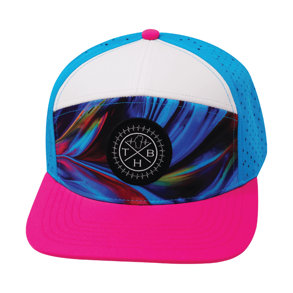 **YOUTH** Color Vibes Hat - Flat Bill - Feather Glow - Neon Pink / White / Neon Blue - Laser Mesh