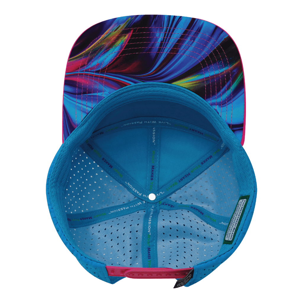 **YOUTH** Color Vibes Hat - Flat Bill - Feather Glow - Neon Pink / White / Neon Blue - Laser Mesh