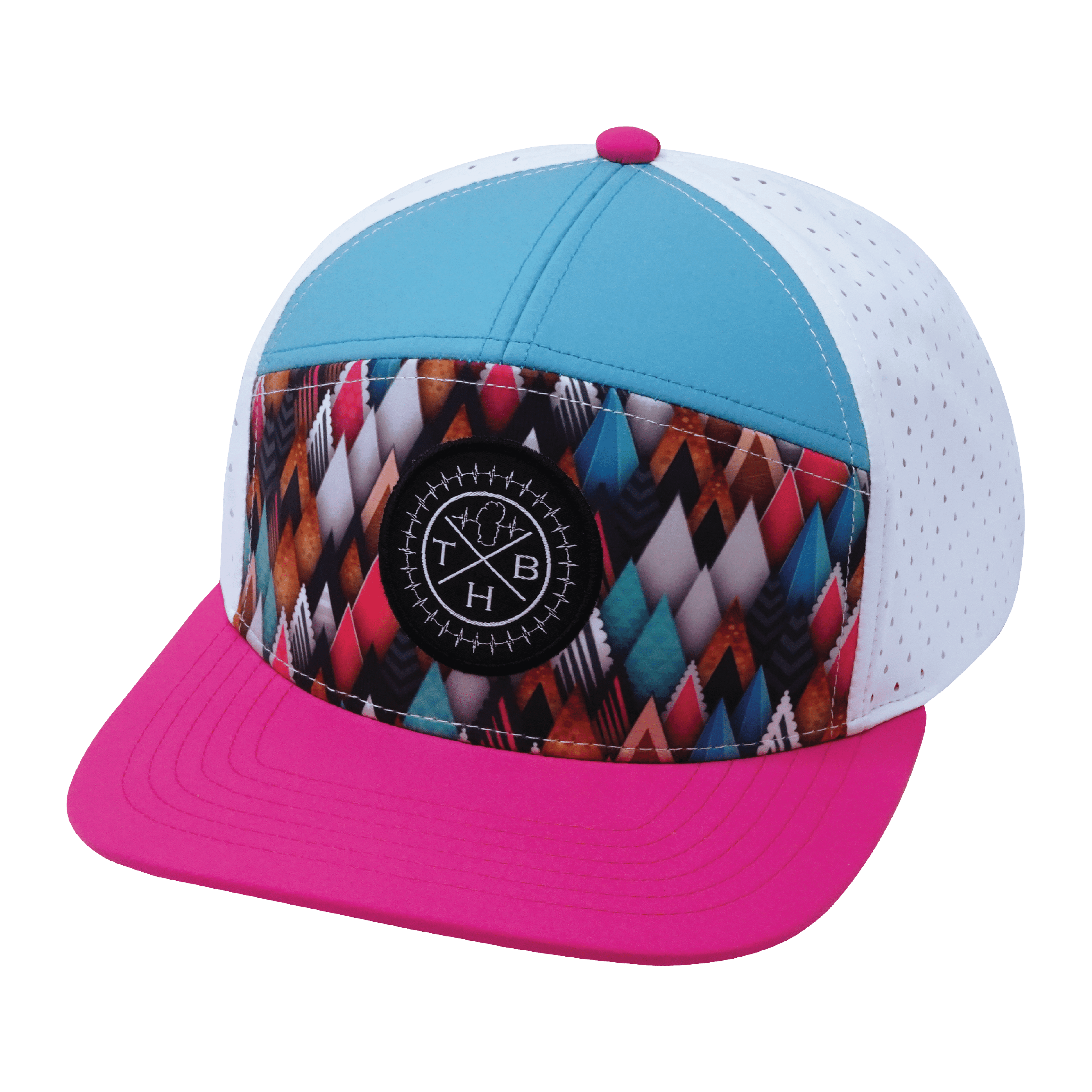 **YOUTH** Color Vibes Hat - Flat Bill - Neon Peaks - Neon Pink / Neon Green Blue / White - Laser Mesh