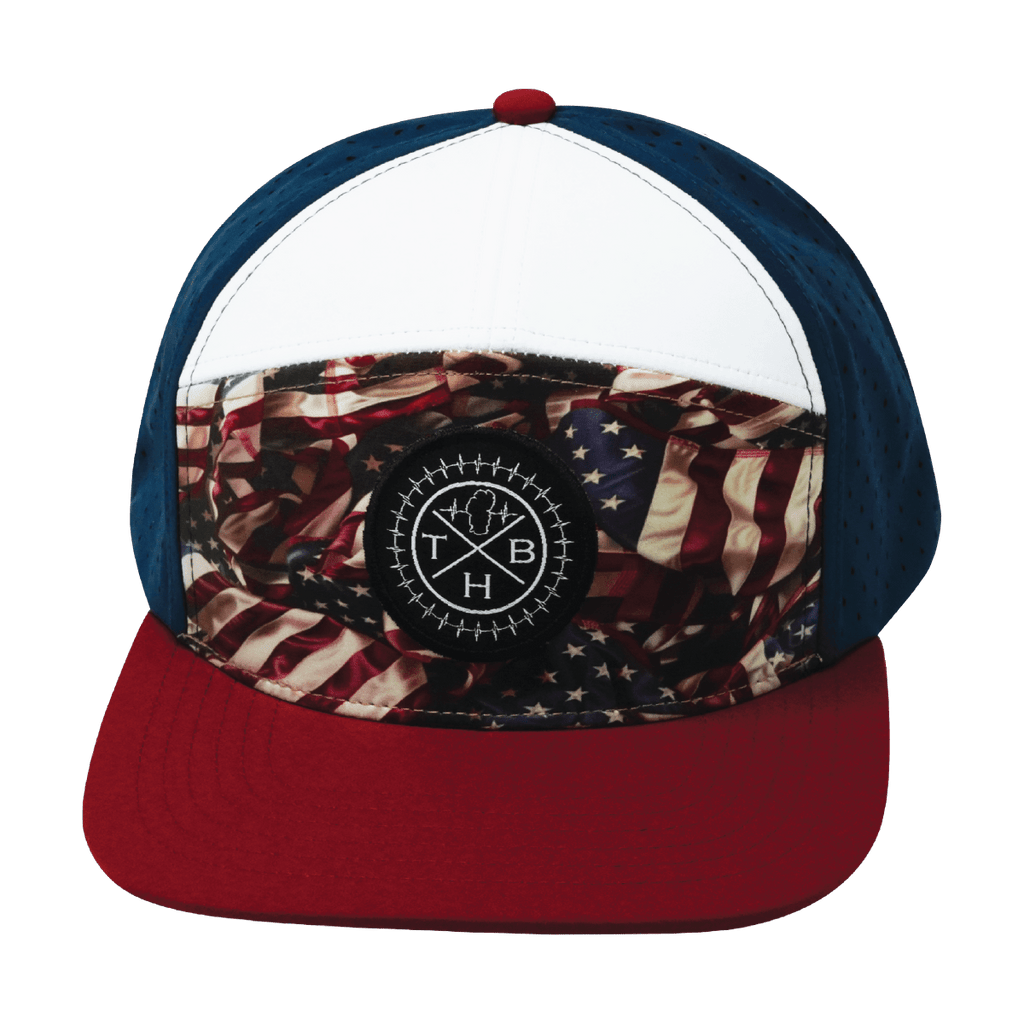 **YOUTH** Color Vibes Hat - Flat Bill - Silk Flag - Dark Red / White / Navy - Laser Mesh