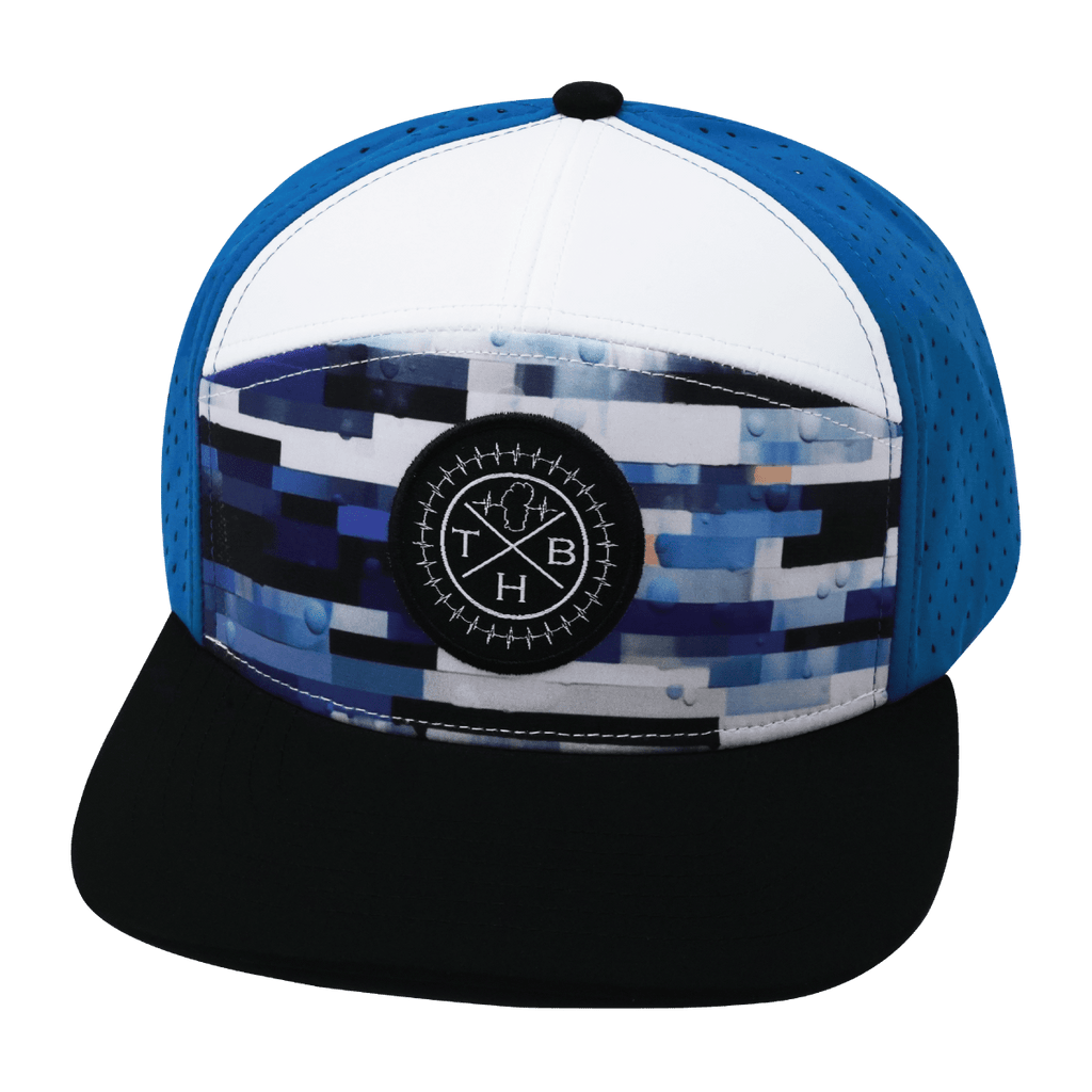 **YOUTH** Color Vibes Hat - Flat Bill - Sky Blocks - Black / White / Blue - Laser Mesh