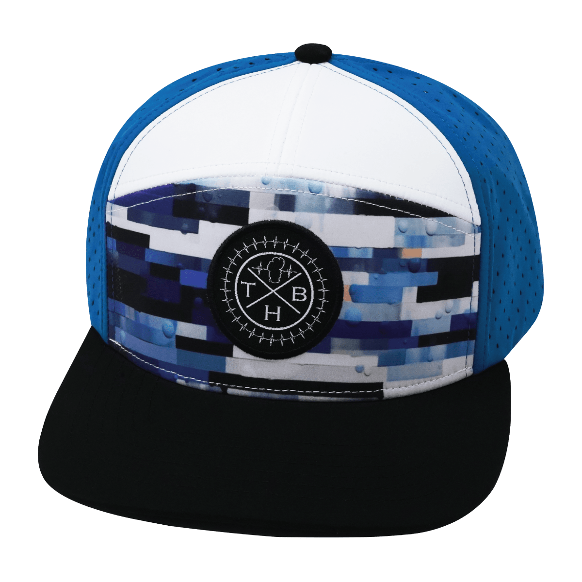 **YOUTH** Color Vibes Hat - Flat Bill - Sky Blocks - Black / White / Blue - Laser Mesh