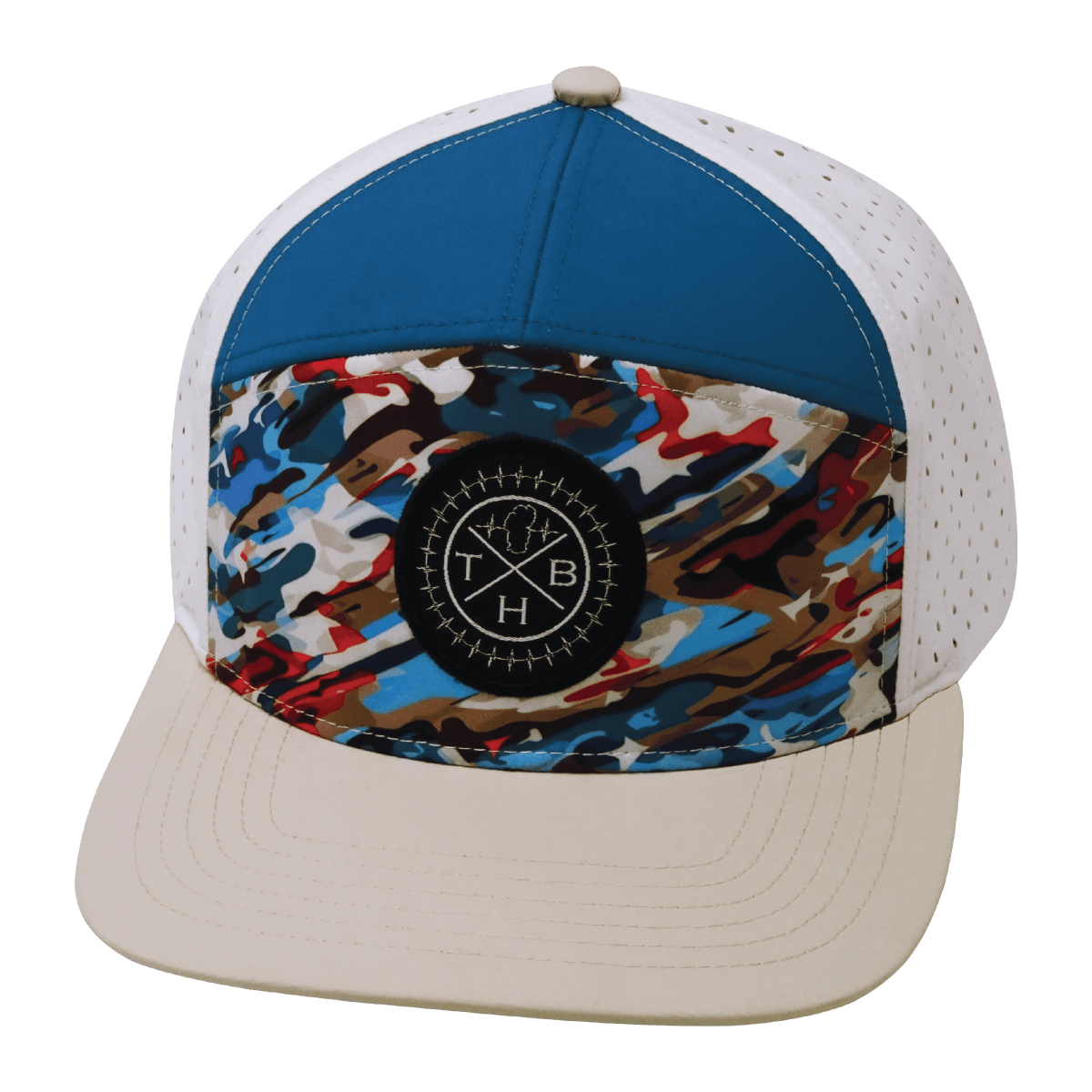 **YOUTH** Color Vibes Hat - Flat Bill - Party Camo - Cream / Blue / White - Laser Mesh