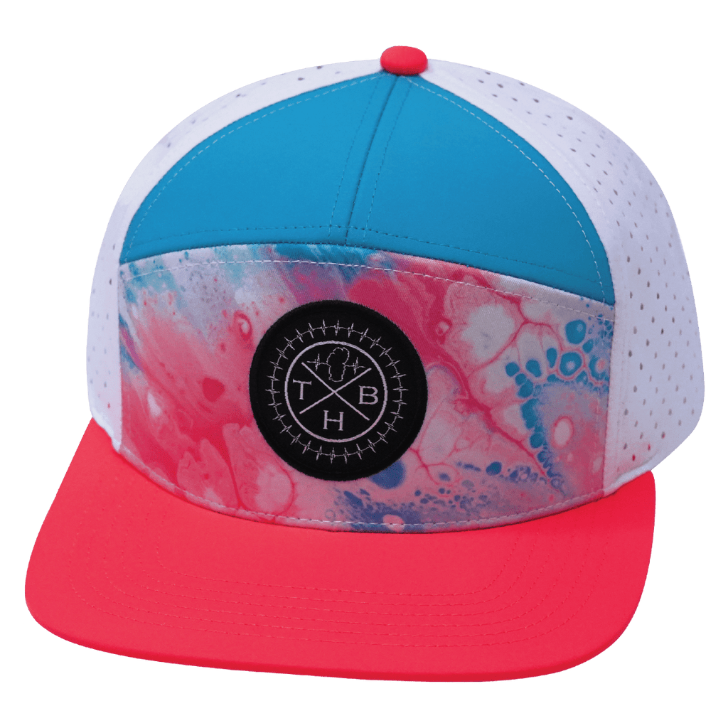 **YOUTH** Color Vibes Hat - Flat Bill - Pixi Dust - Neon Peach / Neon Blue / White - Laser Mesh