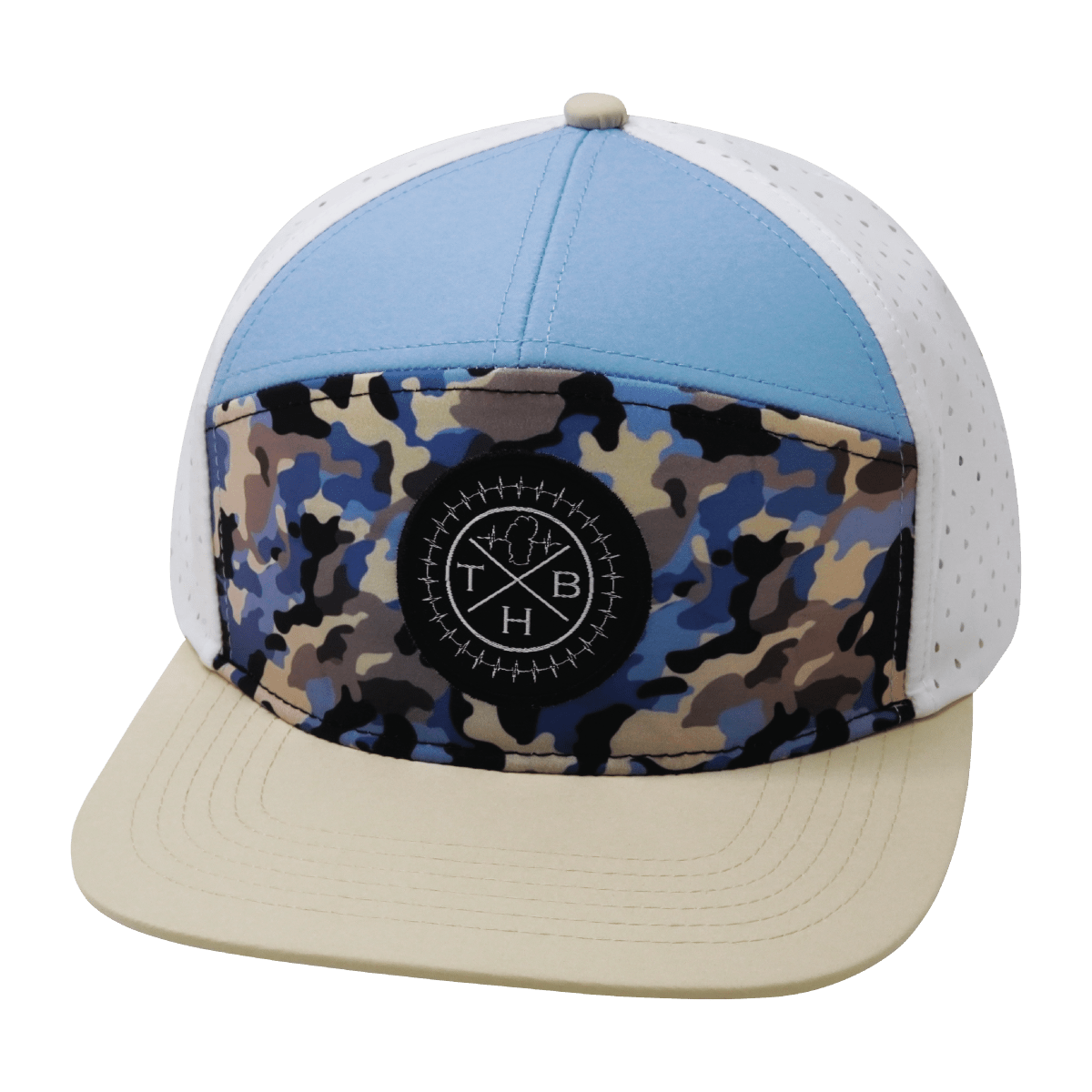 **YOUTH** Color Vibes Hat - Flat Bill - Sky Camo - Cream / Baby Blue / White - Laser Mesh