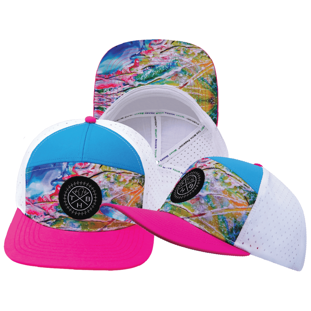 **YOUTH** Color Vibes Hat - Flat Bill - Candy Land - Neon Pink / Neon Blue / White - Laser Mesh