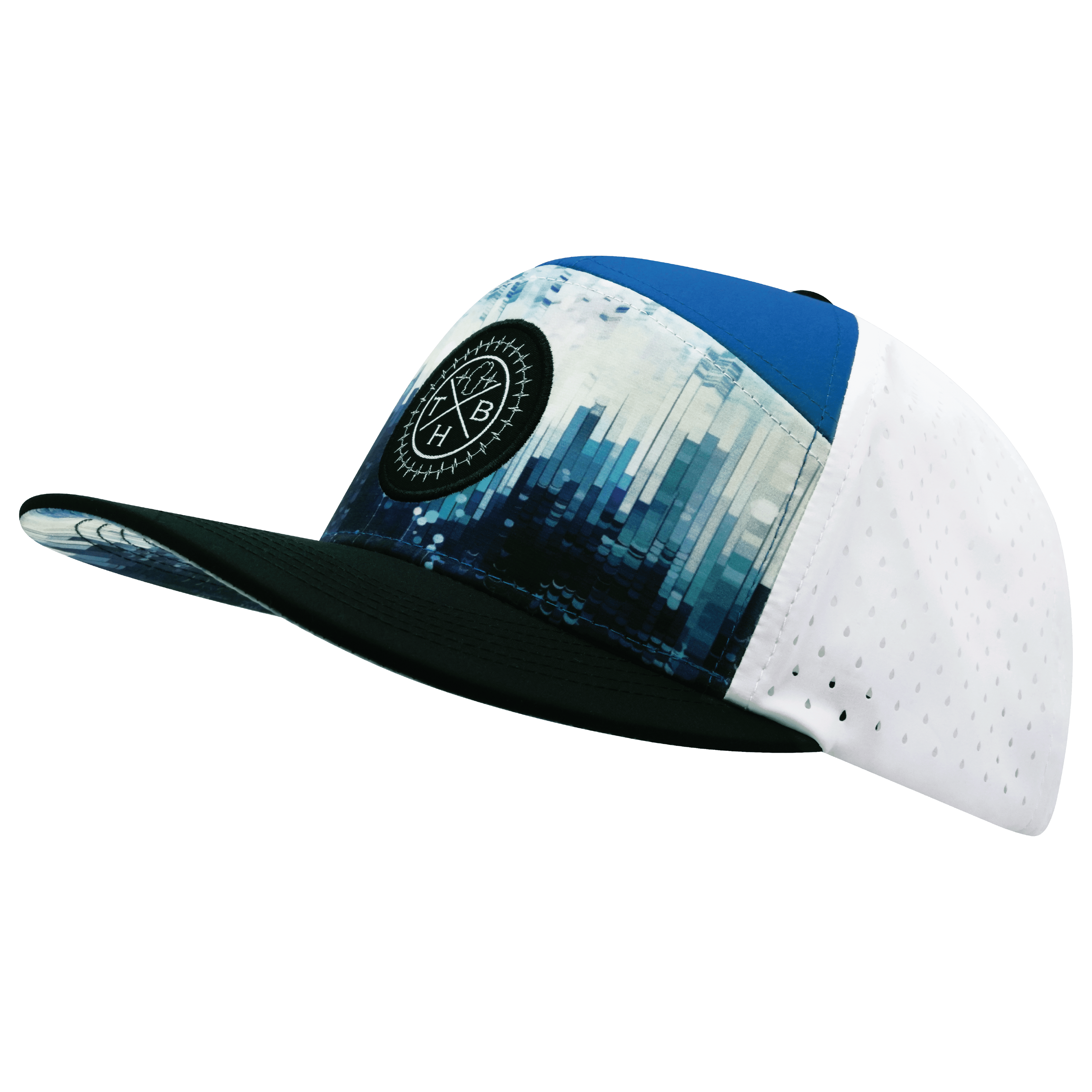**YOUTH** Color Vibes Hat - Flat Bill - City Drip - Black / Blue / White - Laser Mesh