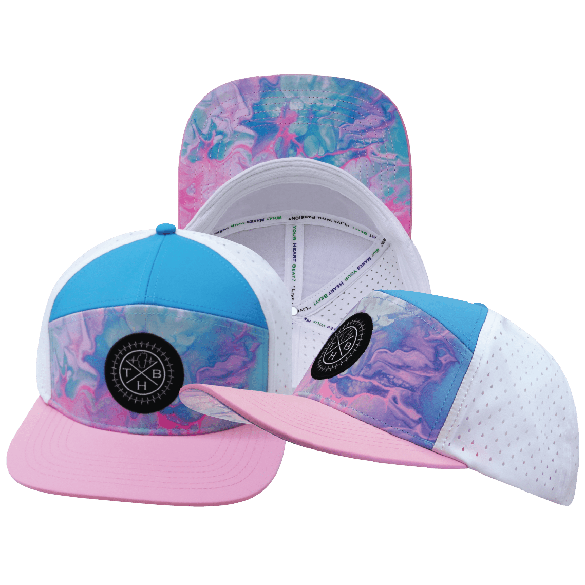 **YOUTH** Color Vibes Hat - Flat Bill - Cotton Candy - Pink / Neon Blue / White - Laser Mesh