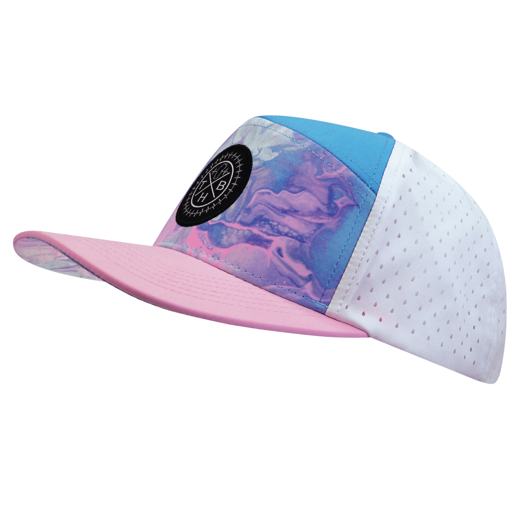 **YOUTH** Color Vibes Hat - Flat Bill - Cotton Candy - Pink / Neon Blue / White - Laser Mesh
