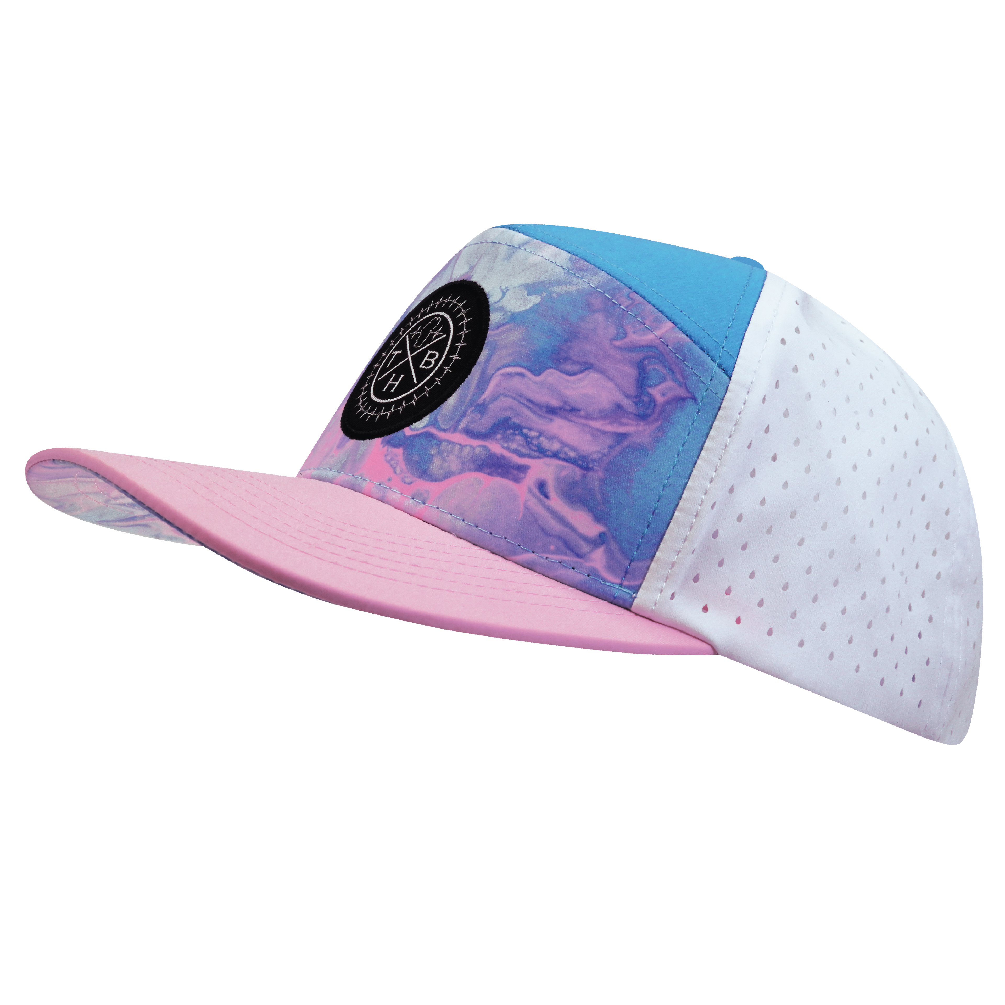 **YOUTH** Color Vibes Hat - Flat Bill - Cotton Candy - Pink / Neon Blue / White - Laser Mesh