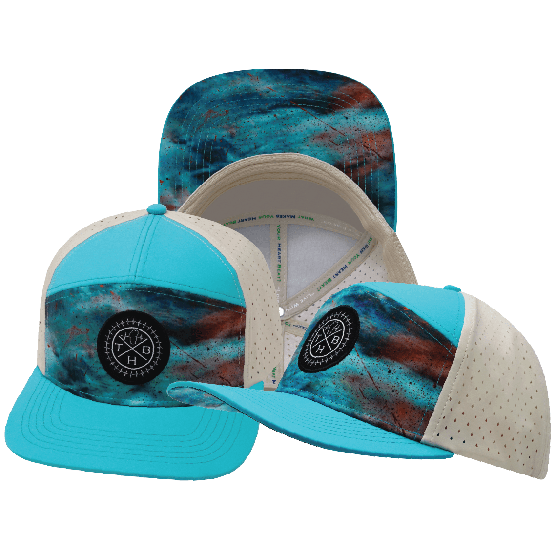 **YOUTH** Color Vibes Hat - Flat Bill - Desert Sky - Neon Green Blue / Cream - Laser Mesh