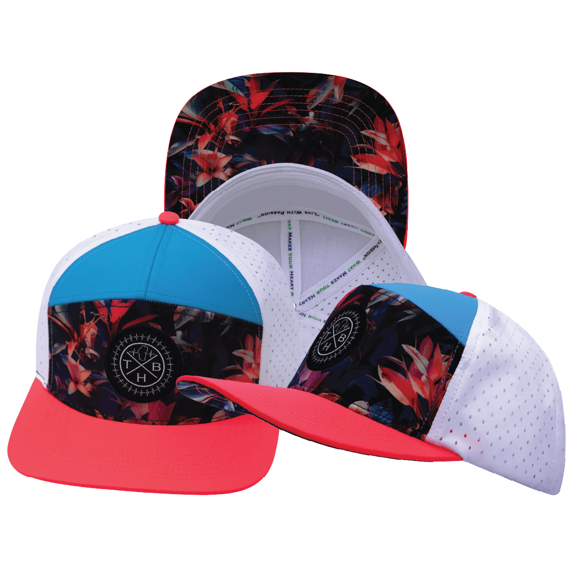 **YOUTH** Color Vibes Hat - Flat Bill - Electric Eden - Neon Peach / Neon Blue / White - Laser Mesh