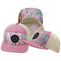 **YOUTH** Color Vibes Hat - Flat Bill - Geo Mosaic - Pink Peach / Cream - Laser Mesh
