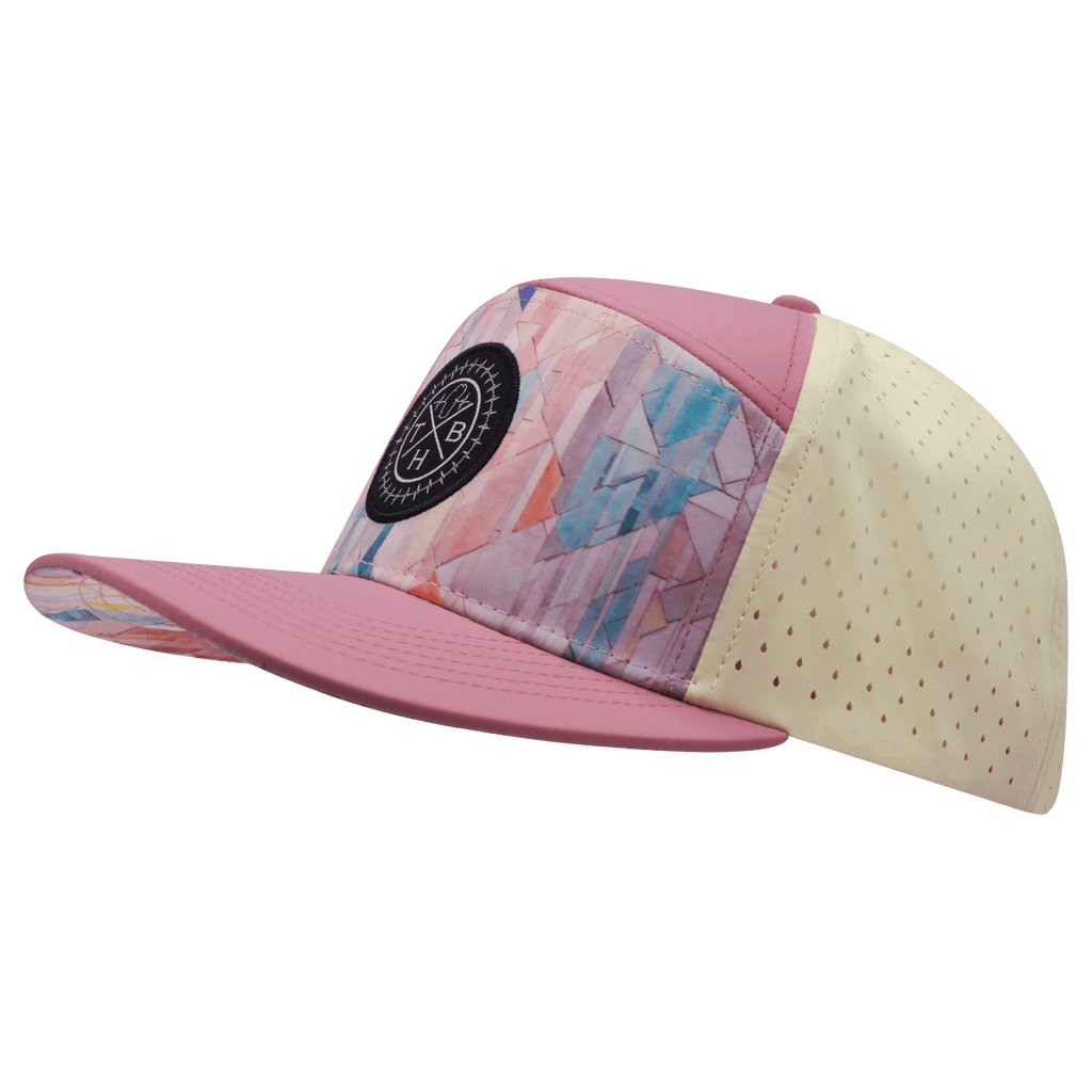 **YOUTH** Color Vibes Hat - Flat Bill - Geo Mosaic - Pink Peach / Cream - Laser Mesh