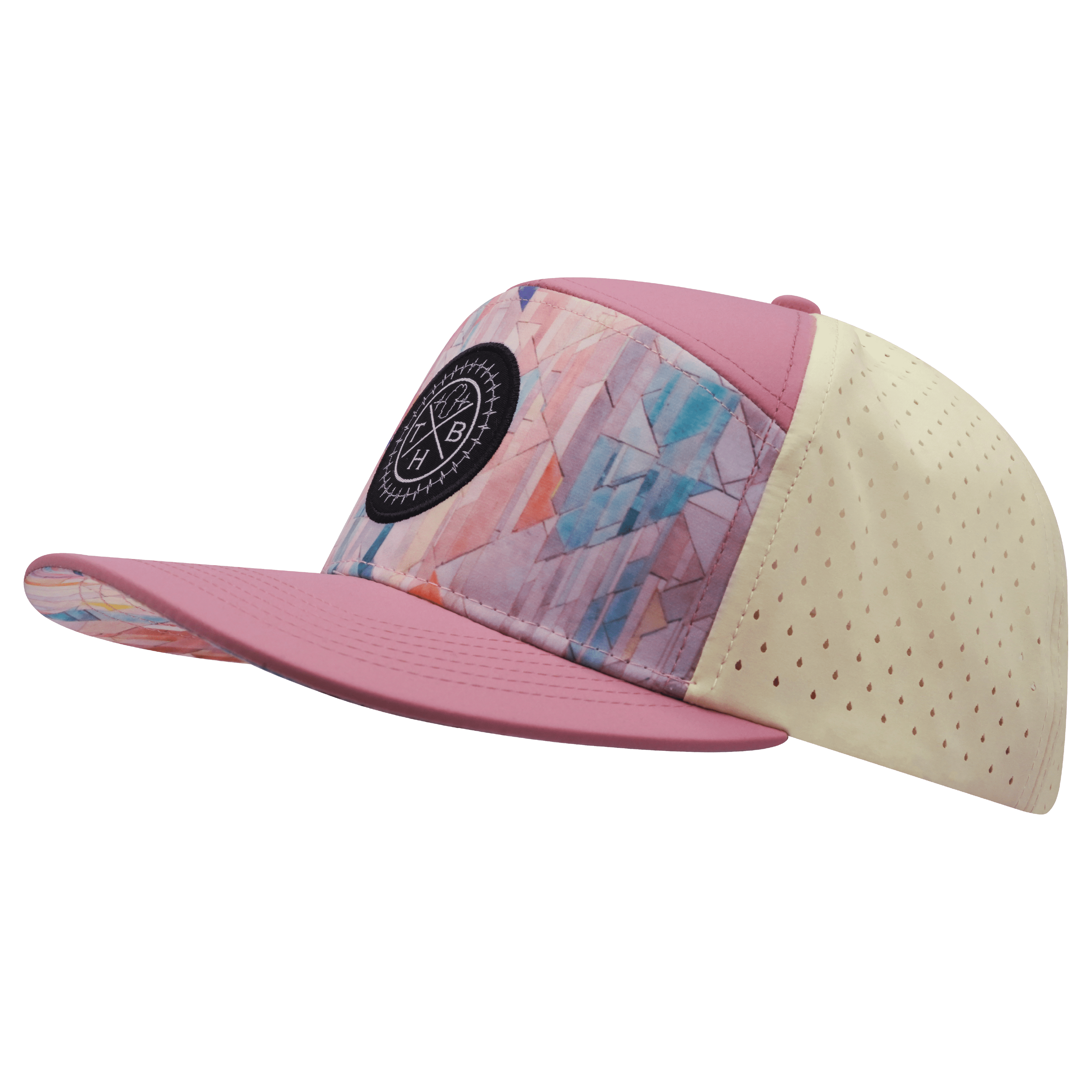 **YOUTH** Color Vibes Hat - Flat Bill - Geo Mosaic - Pink Peach / Cream - Laser Mesh