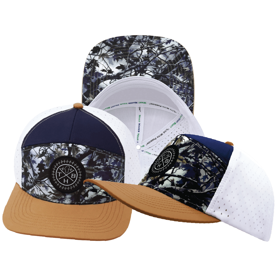 **YOUTH** Color Vibes Hat - Flat Bill - Evening Leaves - Light Tan / Navy / White - Laser Mesh