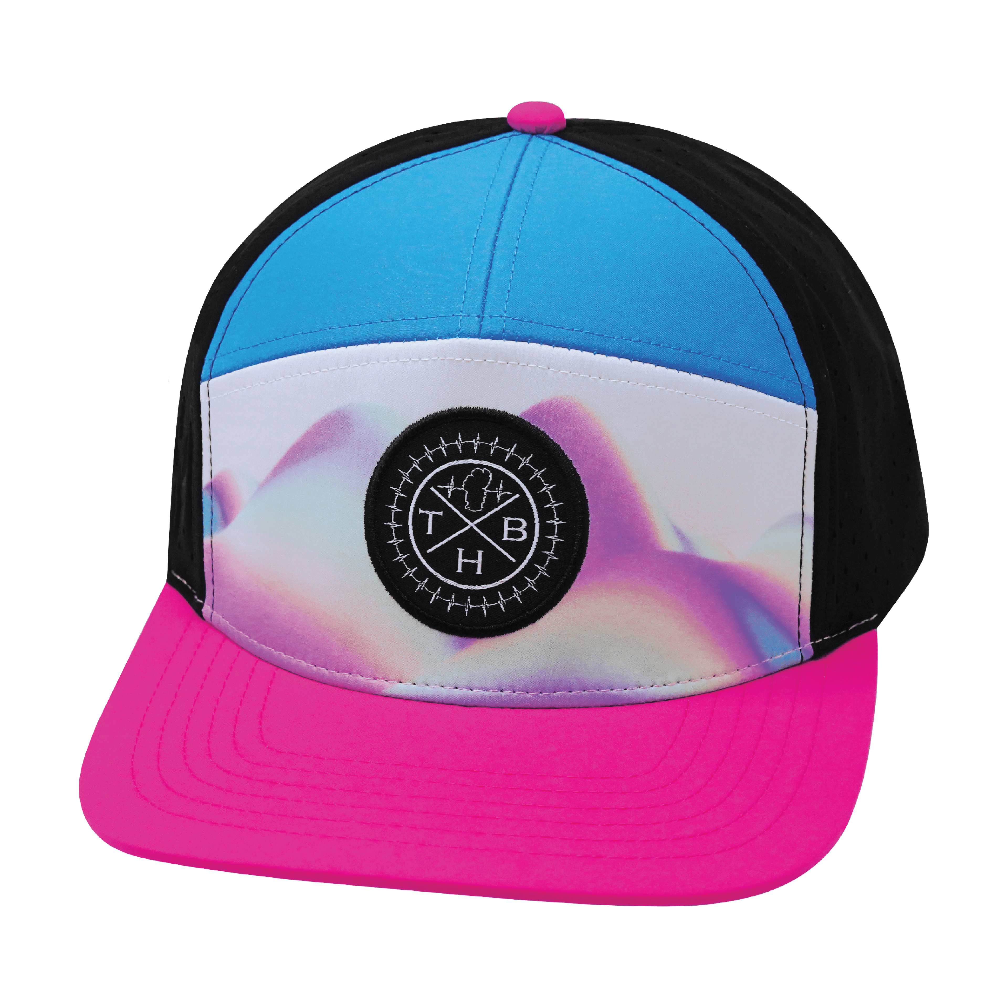**YOUTH** Color Vibes Hat - Flat Bill - Holograph - Neon Pink / Neon Blue / Black - Laser Mesh