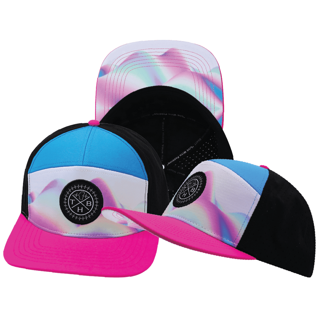 **YOUTH** Color Vibes Hat - Flat Bill - Holograph - Neon Pink / Neon Blue / Black - Laser Mesh