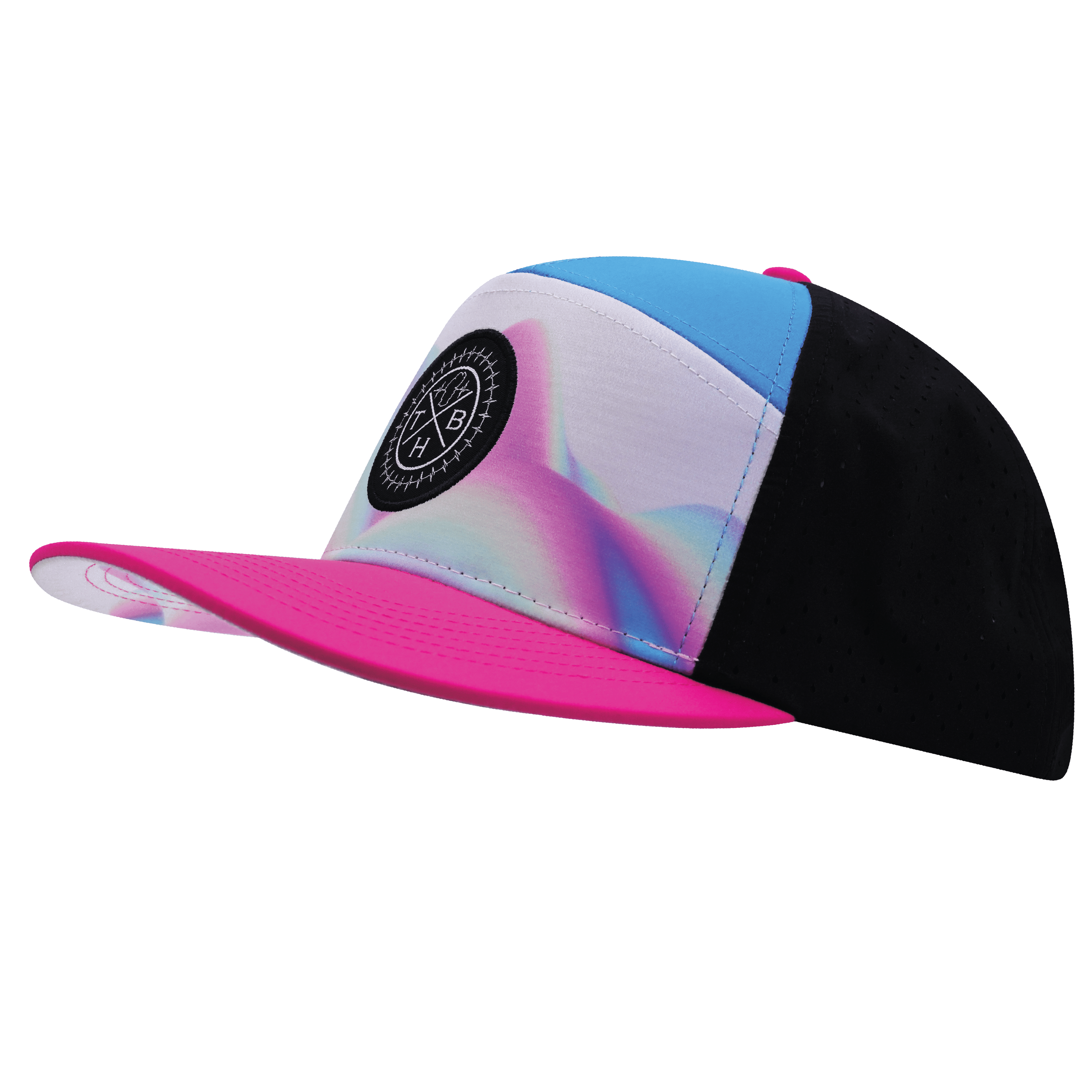 **YOUTH** Color Vibes Hat - Flat Bill - Holograph - Neon Pink / Neon Blue / Black - Laser Mesh