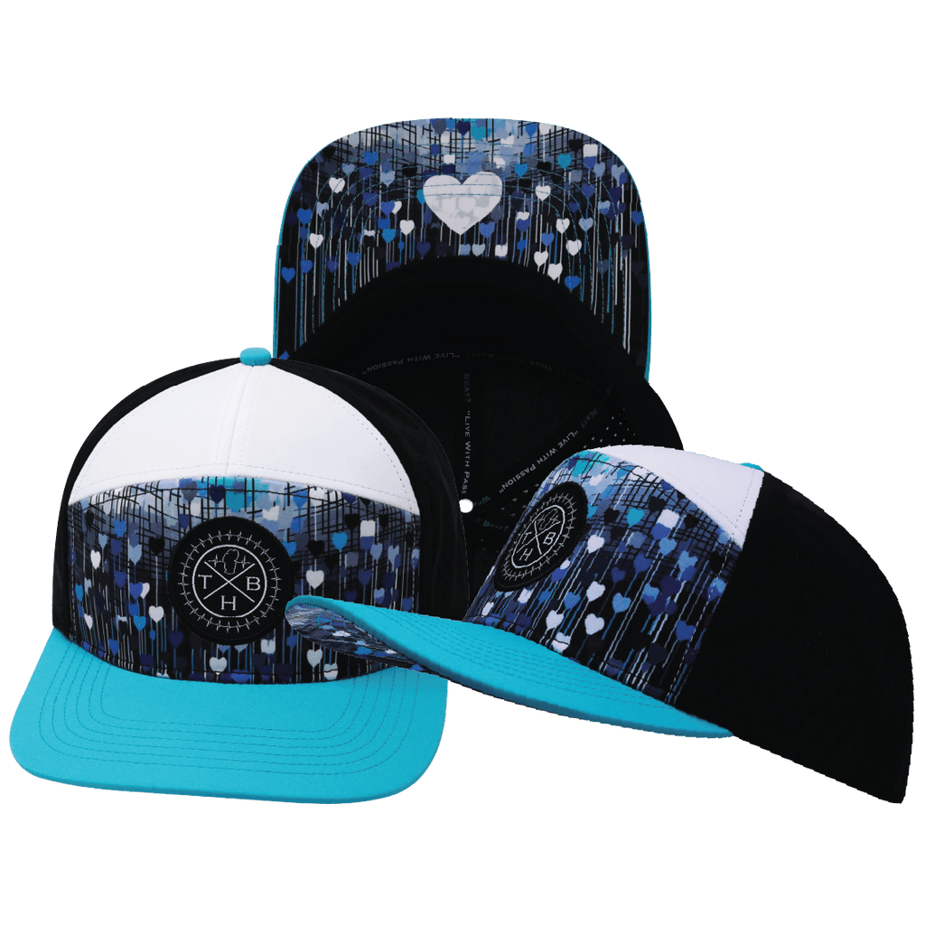 **YOUTH** Color Vibes Hat - Flat Bill - Love Rising - Neon Green Blue / White / Black - Laser Mesh