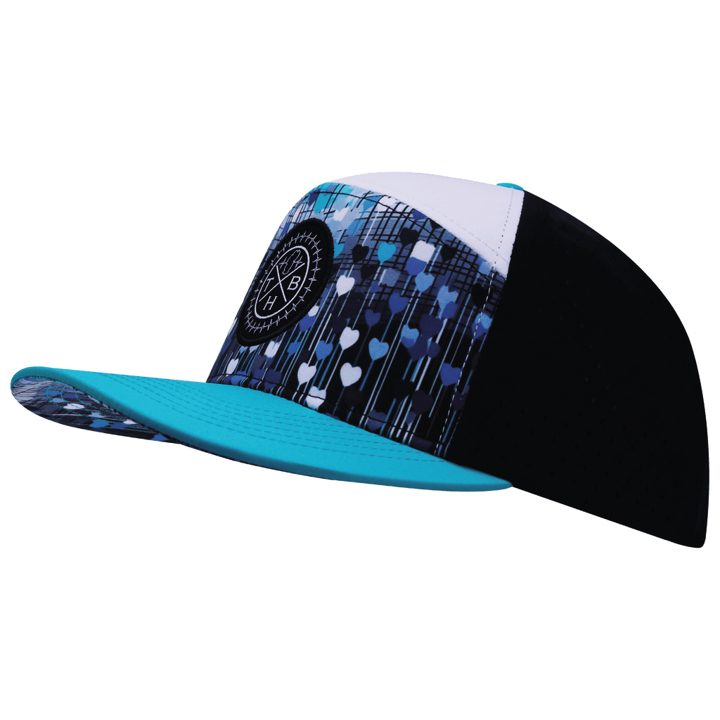 **YOUTH** Color Vibes Hat - Flat Bill - Love Rising - Neon Green Blue / White / Black - Laser Mesh