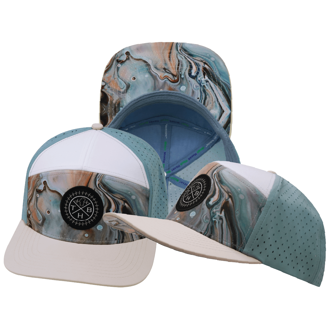 **YOUTH** Color Vibes Hat - Flat Bill - Marble Earth - Cream / White / Light Blue - Laser Mesh