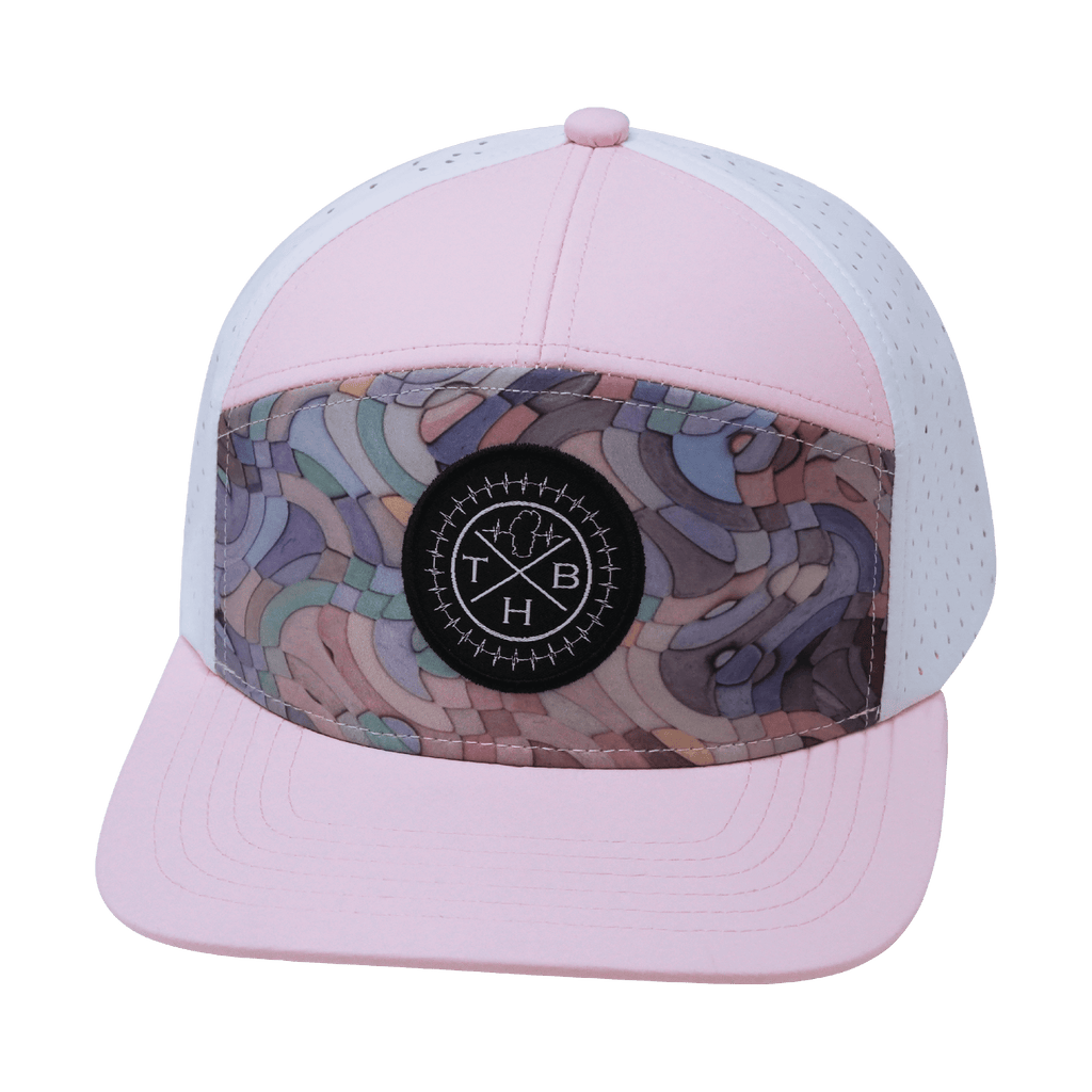 **YOUTH** Color Vibes Hat - Flat Bill - Mosaic Curves - Light Pink / White - Laser Mesh